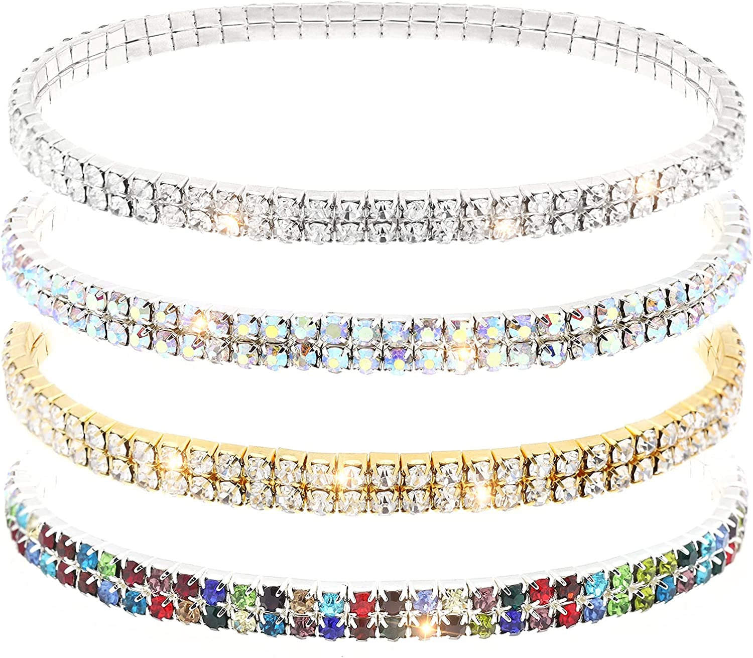 Suyi Crystal Ankle Bracelet for Women 4Pcs Diamond Tennis Stretch Anklets Elastic Foot Chain Apparel & Accessories > Jewelry > Anklets Suyi Double-Row Set2