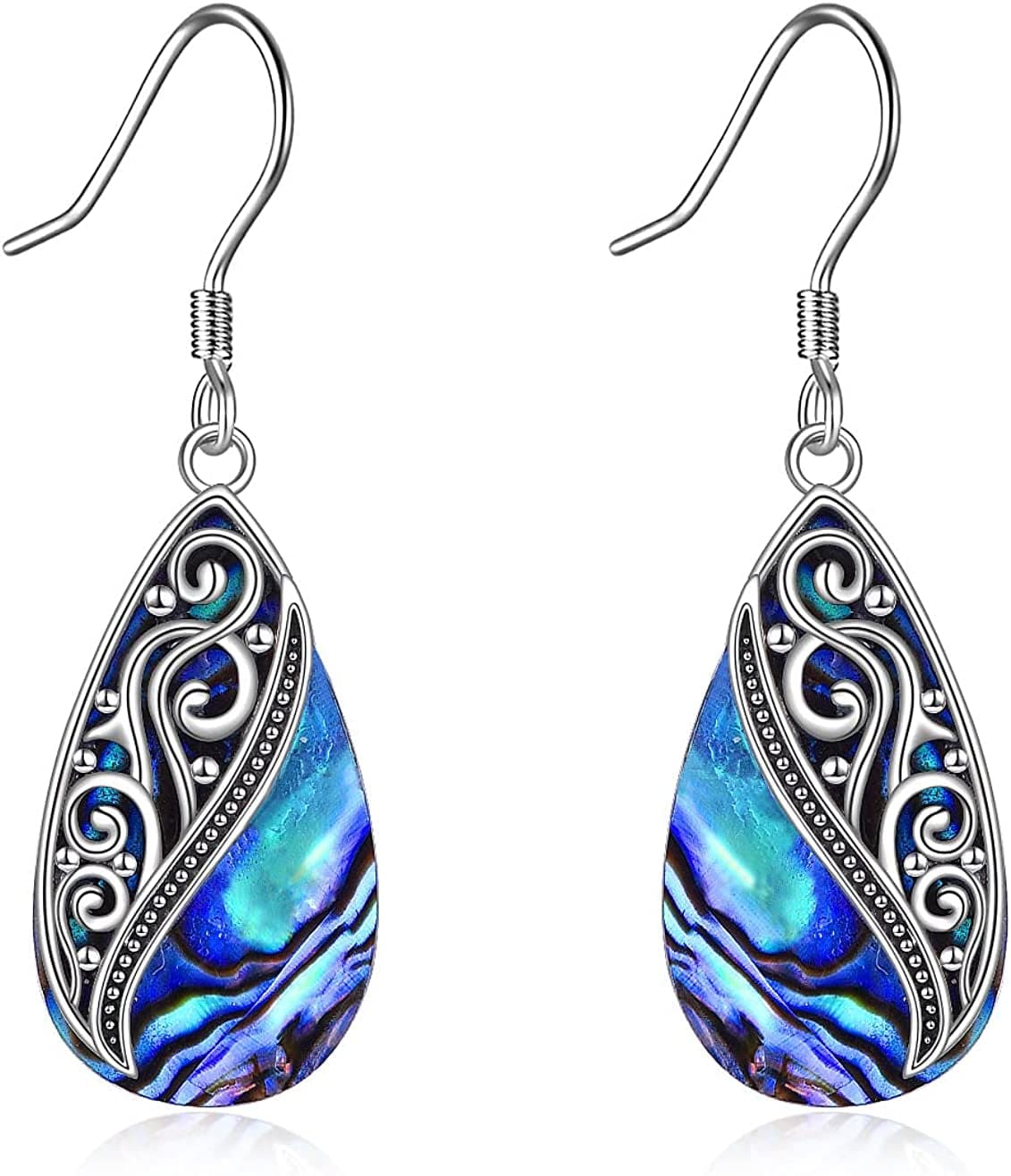 Celtic Moonstone Filigree Teardrop Drop Dangle Earrings Sterling Silver Leverback Earrings Jewelry F-Abalone Filigree