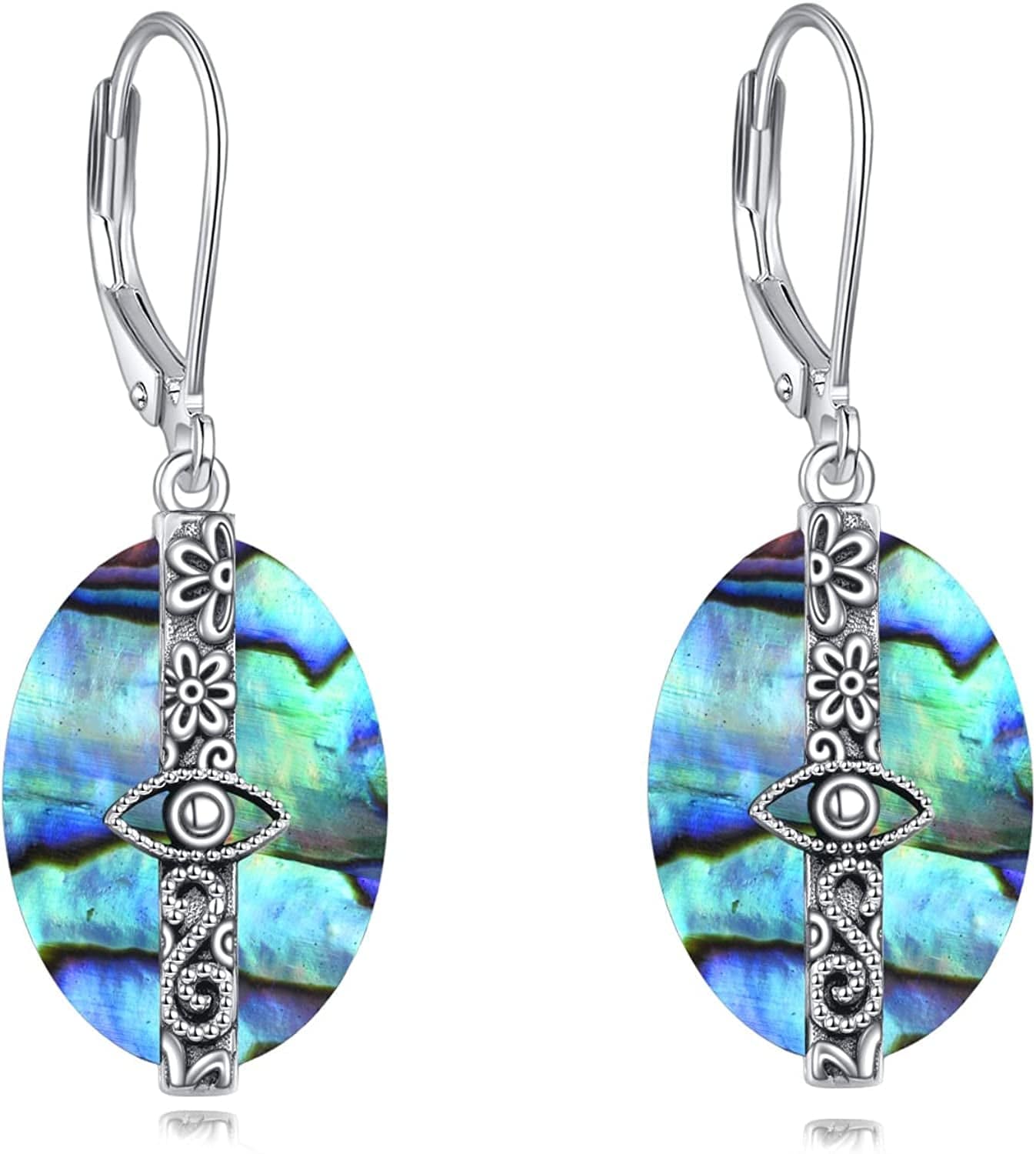 Celtic Moonstone Filigree Teardrop Drop Dangle Earrings Sterling Silver Leverback Earrings Jewelry G-Abalone Evil eye