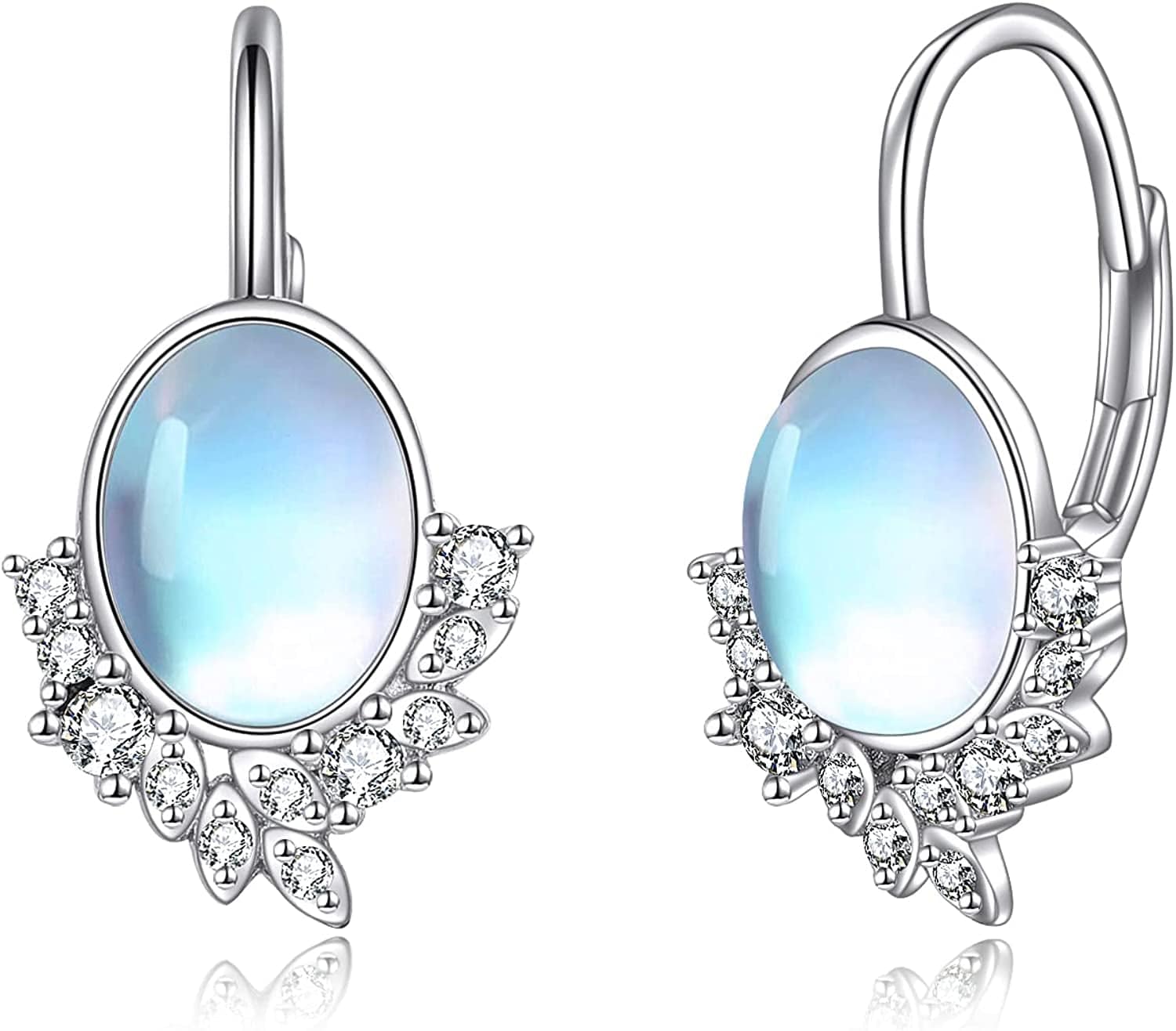 Celtic Moonstone Filigree Teardrop Drop Dangle Earrings Sterling Silver Leverback Earrings Jewelry D-Moonstone Leaf