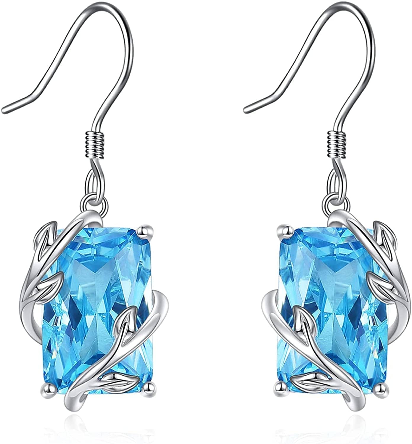 Celtic Moonstone Filigree Teardrop Drop Dangle Earrings Sterling Silver Leverback Earrings Jewelry J-Blue CZ