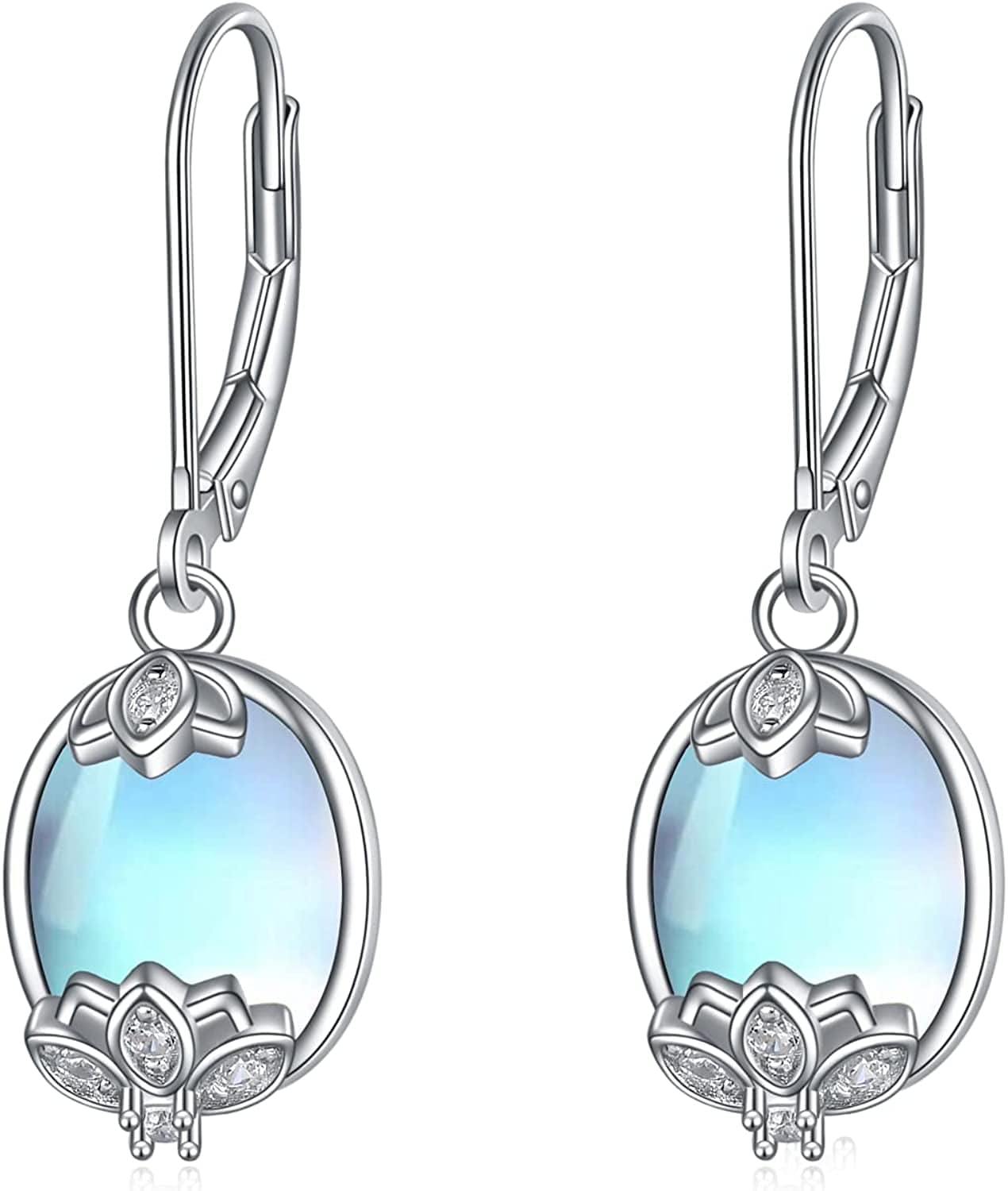 Celtic Moonstone Filigree Teardrop Drop Dangle Earrings Sterling Silver Leverback Earrings Jewelry C-Moonstone Lotus
