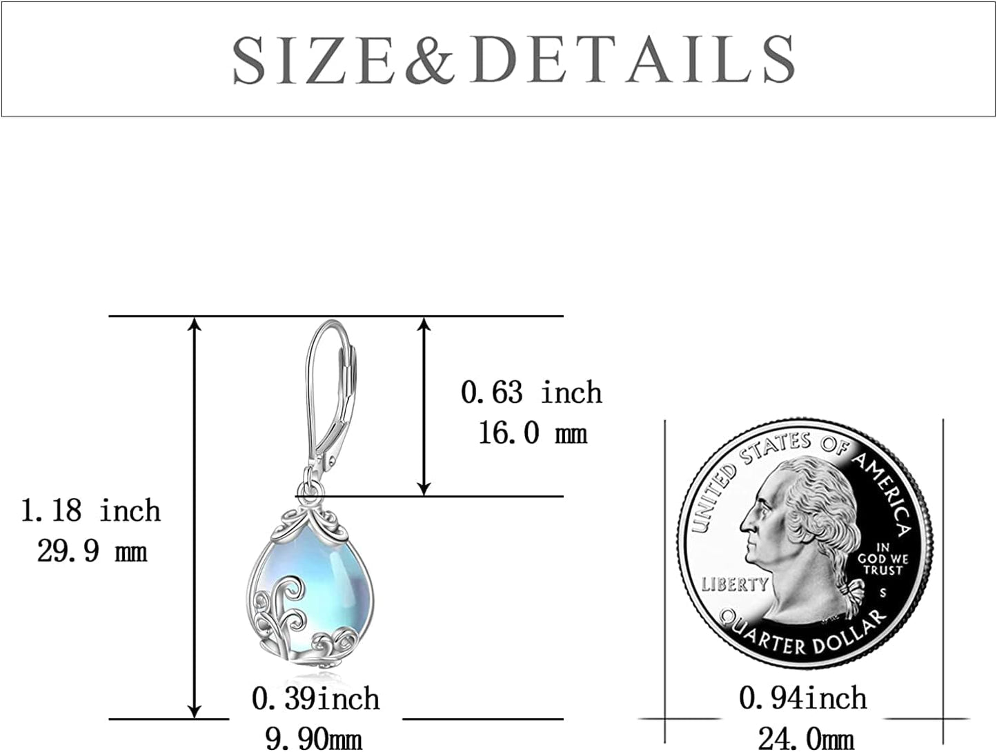 Celtic Moonstone Filigree Teardrop Drop Dangle Earrings Sterling Silver Leverback Earrings Jewelry