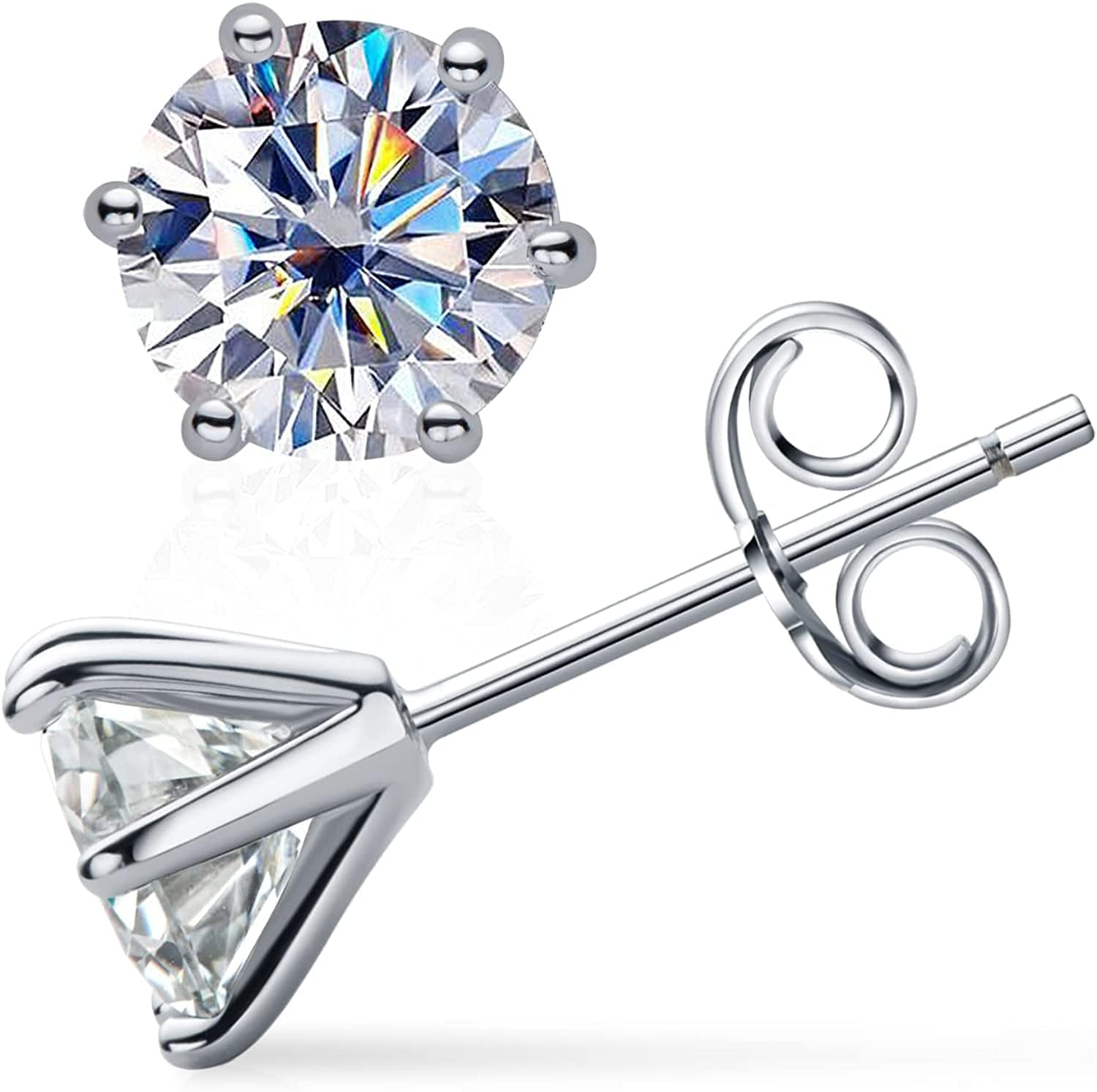 Certified Moissanite Stud Earrings, 3MM to 6.5MM, D Color VVS1, 925 Sterling Silver Earrings, 18K Gold Plated, Earrings for Men Women, 6.5MM-White