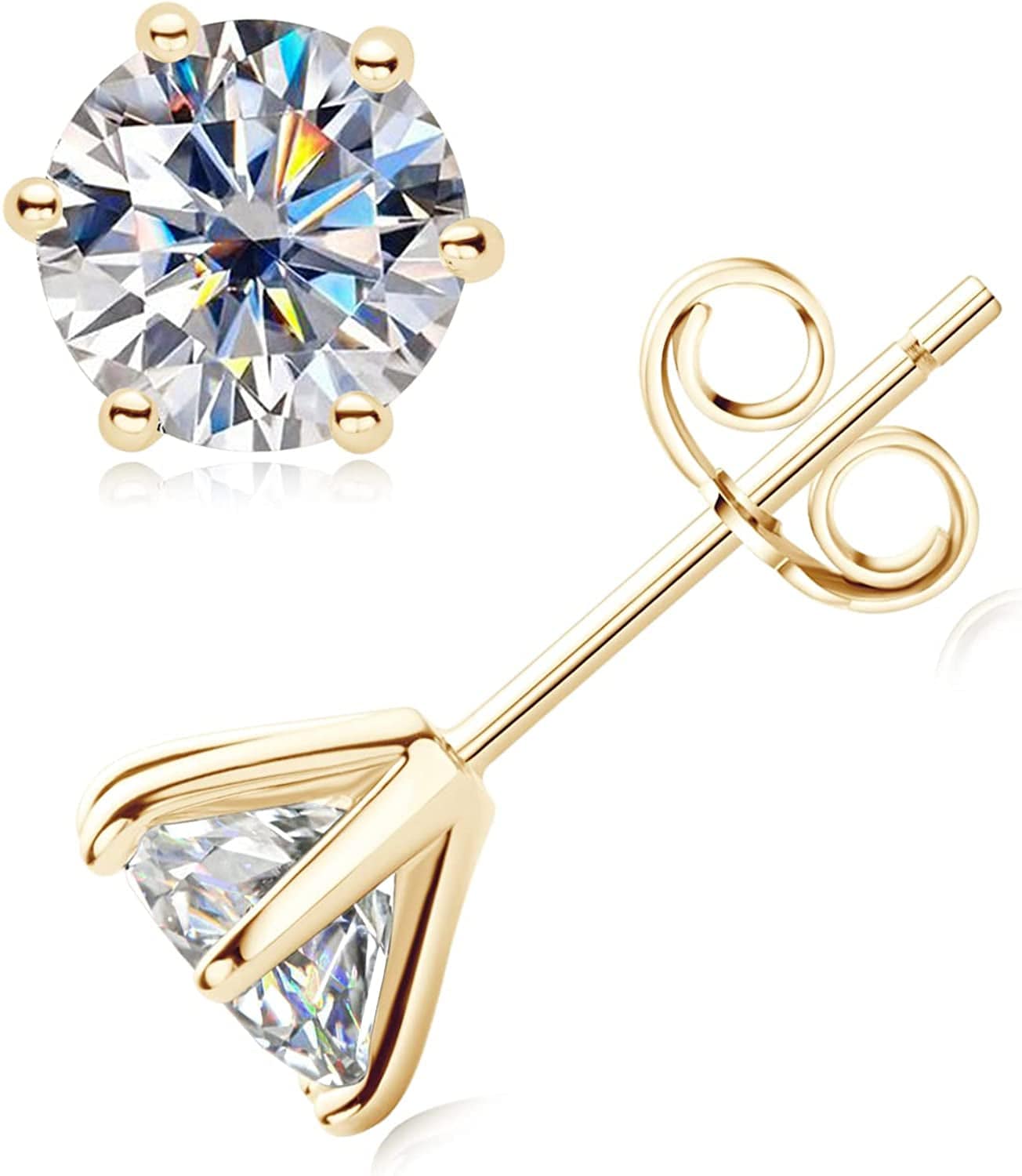 Certified Moissanite Stud Earrings, 3MM to 6.5MM, D Color VVS1, 925 Sterling Silver Earrings, 18K Gold Plated, Earrings for Men Women, 6.5MM-Yellow