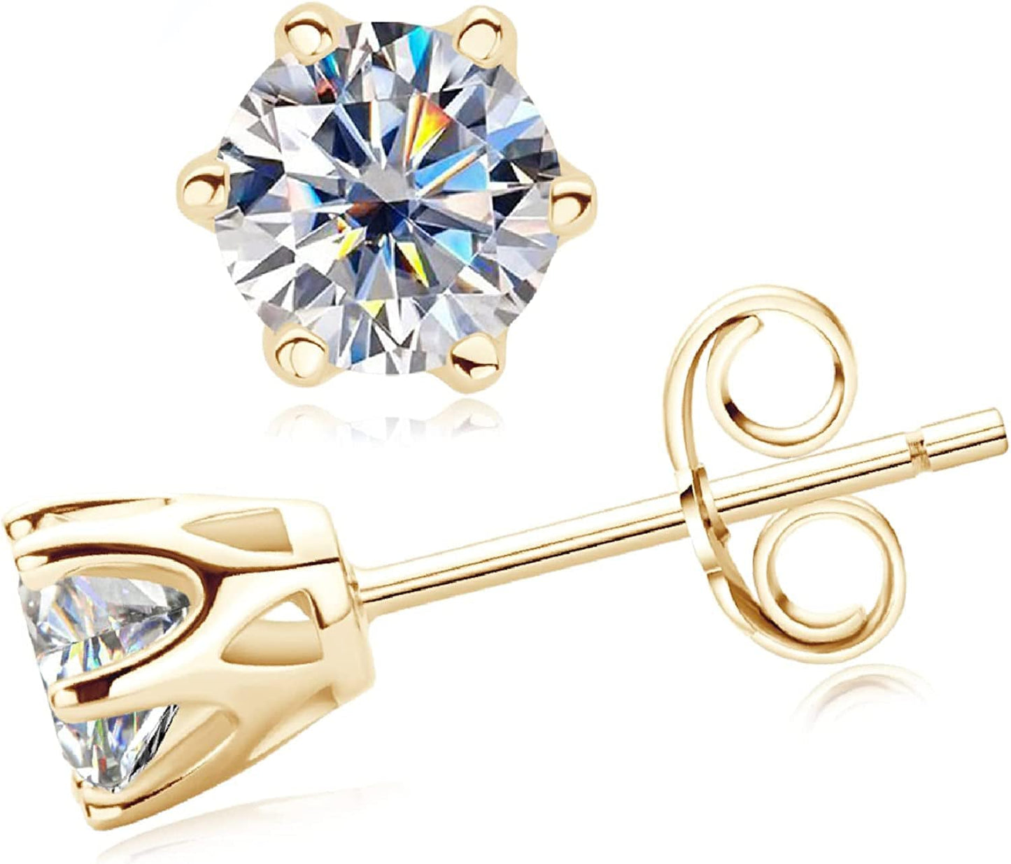 Certified Moissanite Stud Earrings, 3MM to 6.5MM, D Color VVS1, 925 Sterling Silver Earrings, 18K Gold Plated, Earrings for Men Women, 5MM-Yellow