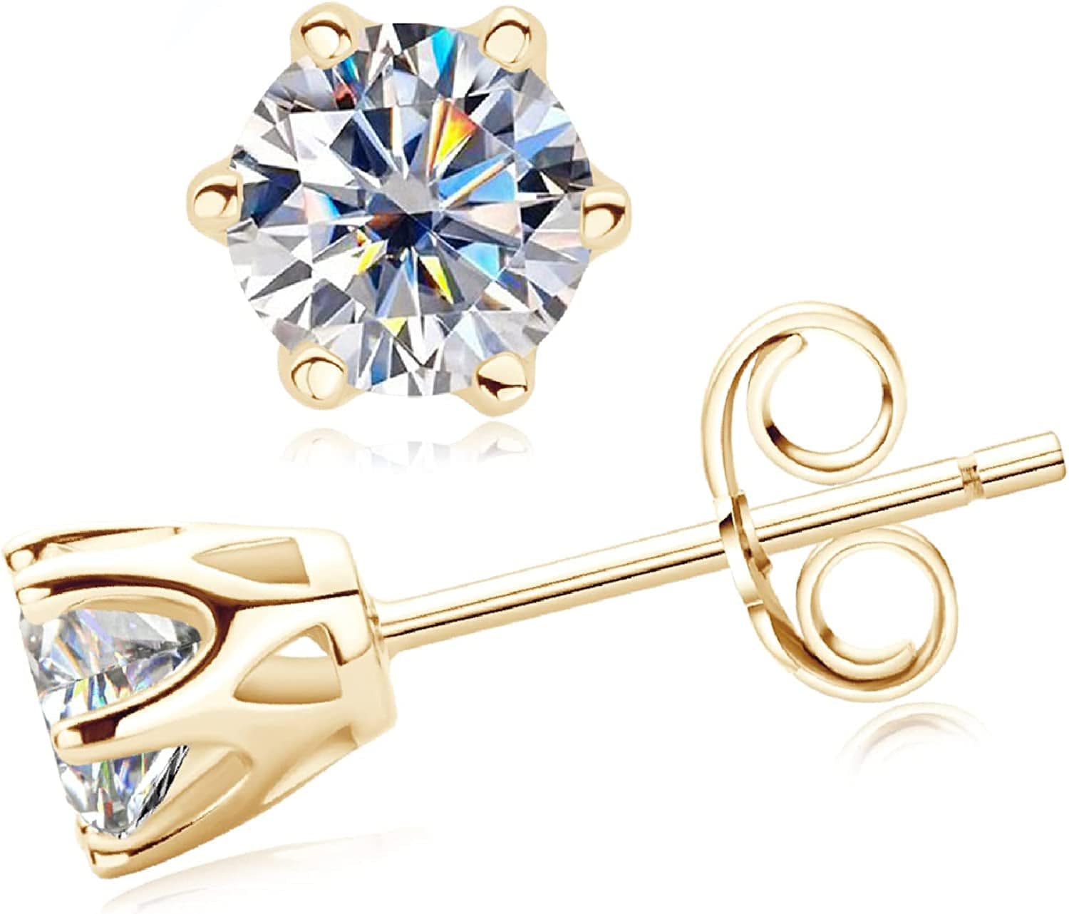 Certified Moissanite Stud Earrings, 3MM to 6.5MM, D Color VVS1, 925 Sterling Silver Earrings, 18K Gold Plated, Earrings for Men Women, 5MM-Yellow