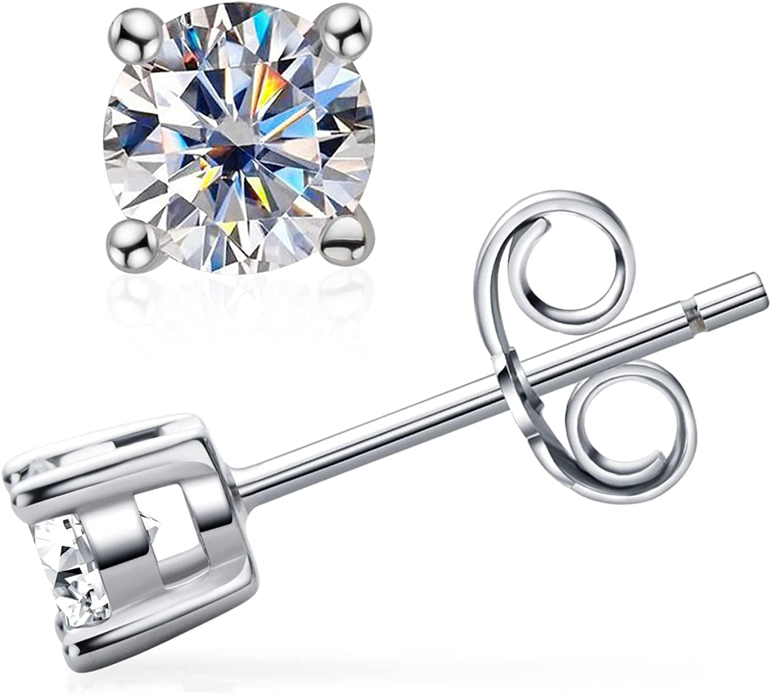 Certified Moissanite Stud Earrings, 3MM to 6.5MM, D Color VVS1, 925 Sterling Silver Earrings, 18K Gold Plated, Earrings for Men Women, 4MM-White