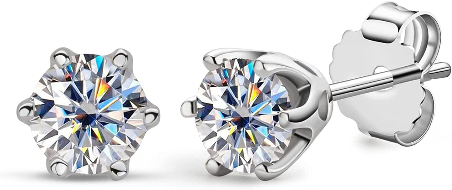 Certified Moissanite Stud Earrings, 3MM to 6.5MM, D Color VVS1, 925 Sterling Silver Earrings, 18K Gold Plated, Earrings for Men Women,