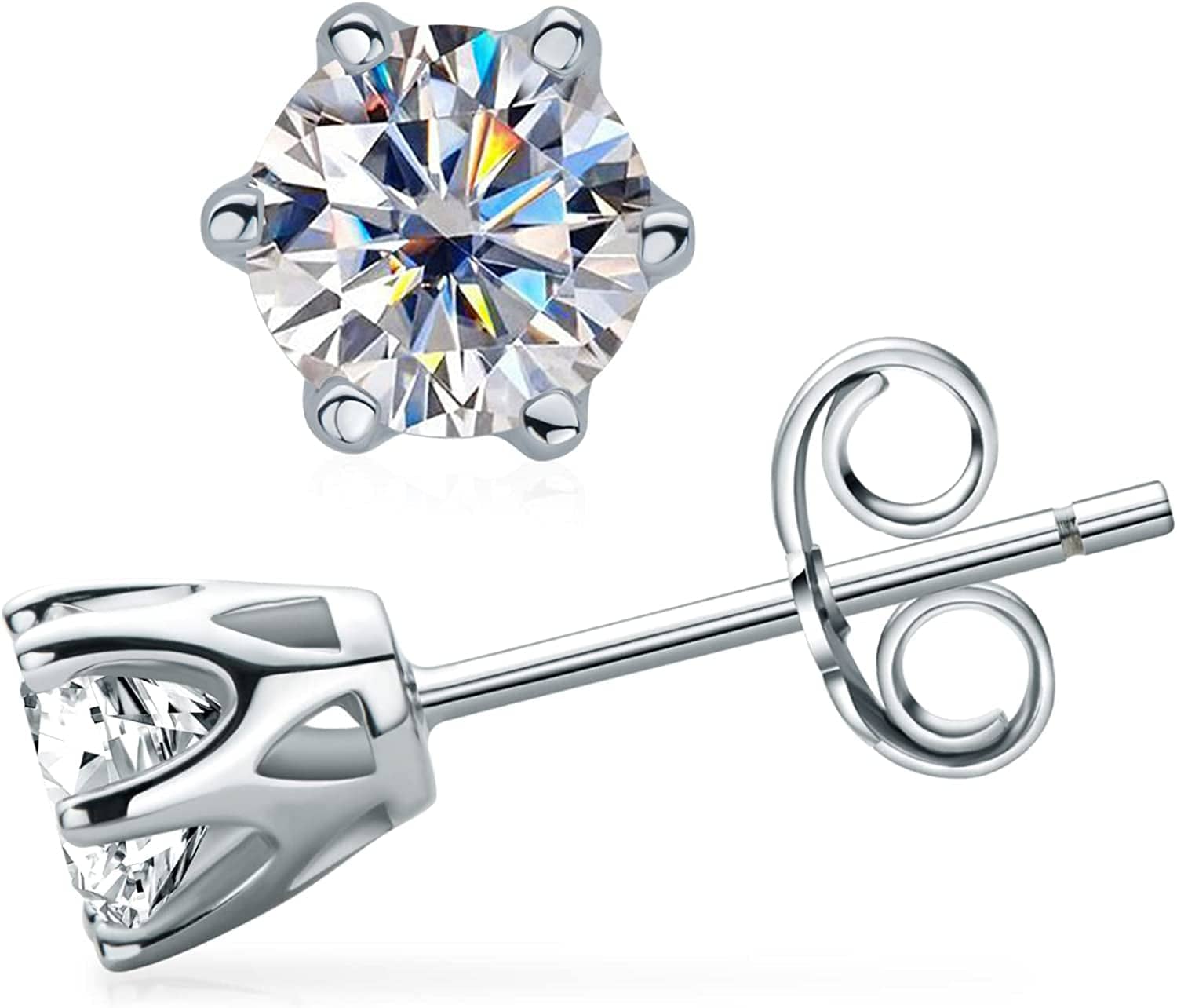 Certified Moissanite Stud Earrings, 3MM to 6.5MM, D Color VVS1, 925 Sterling Silver Earrings, 18K Gold Plated, Earrings for Men Women, 5MM-White