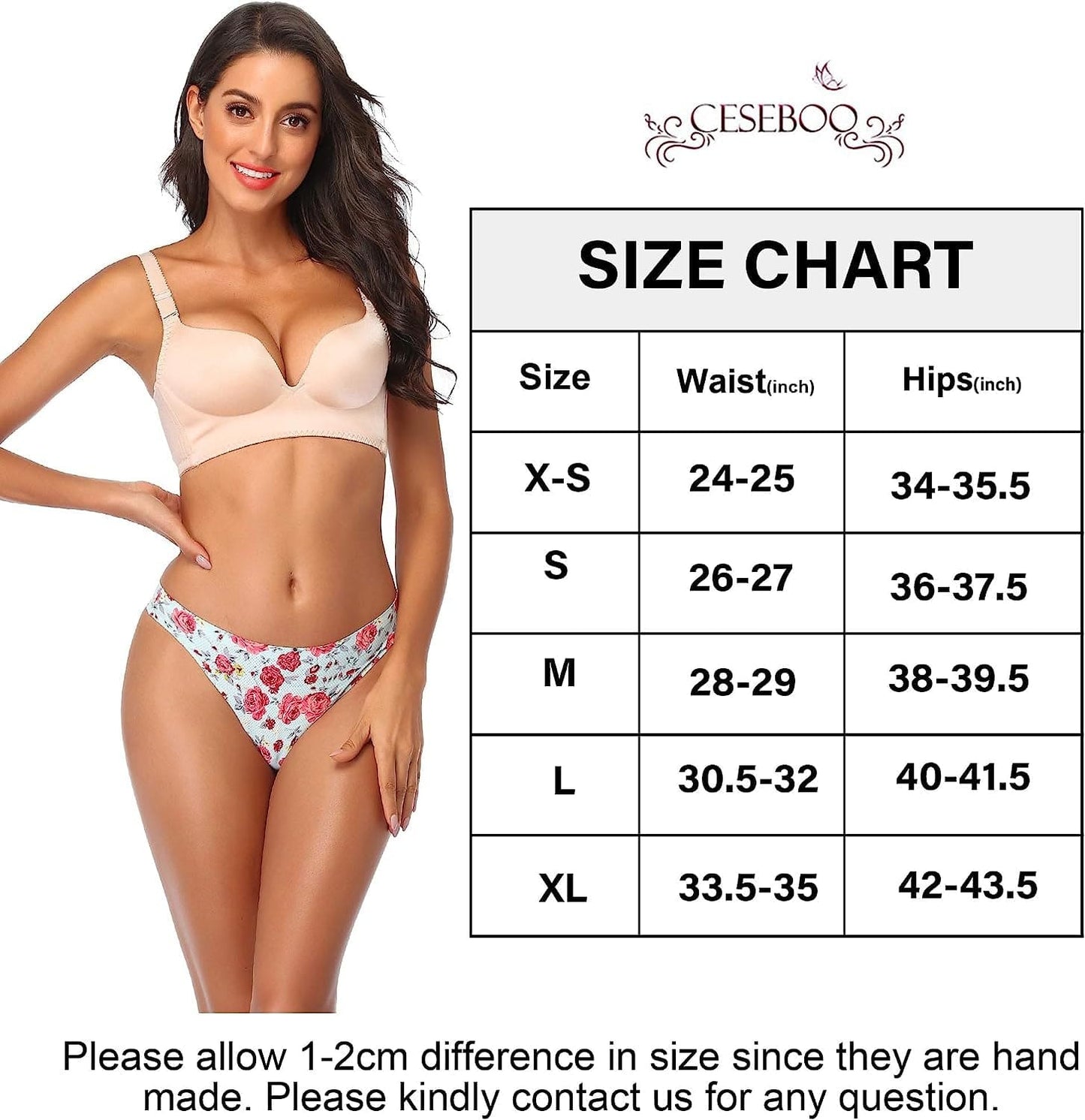 CESEBOO Seamless Thongs for Women Cotton Thongs No Show Underwear Women Invisible Lace Thongs Panties for Women Cheeky