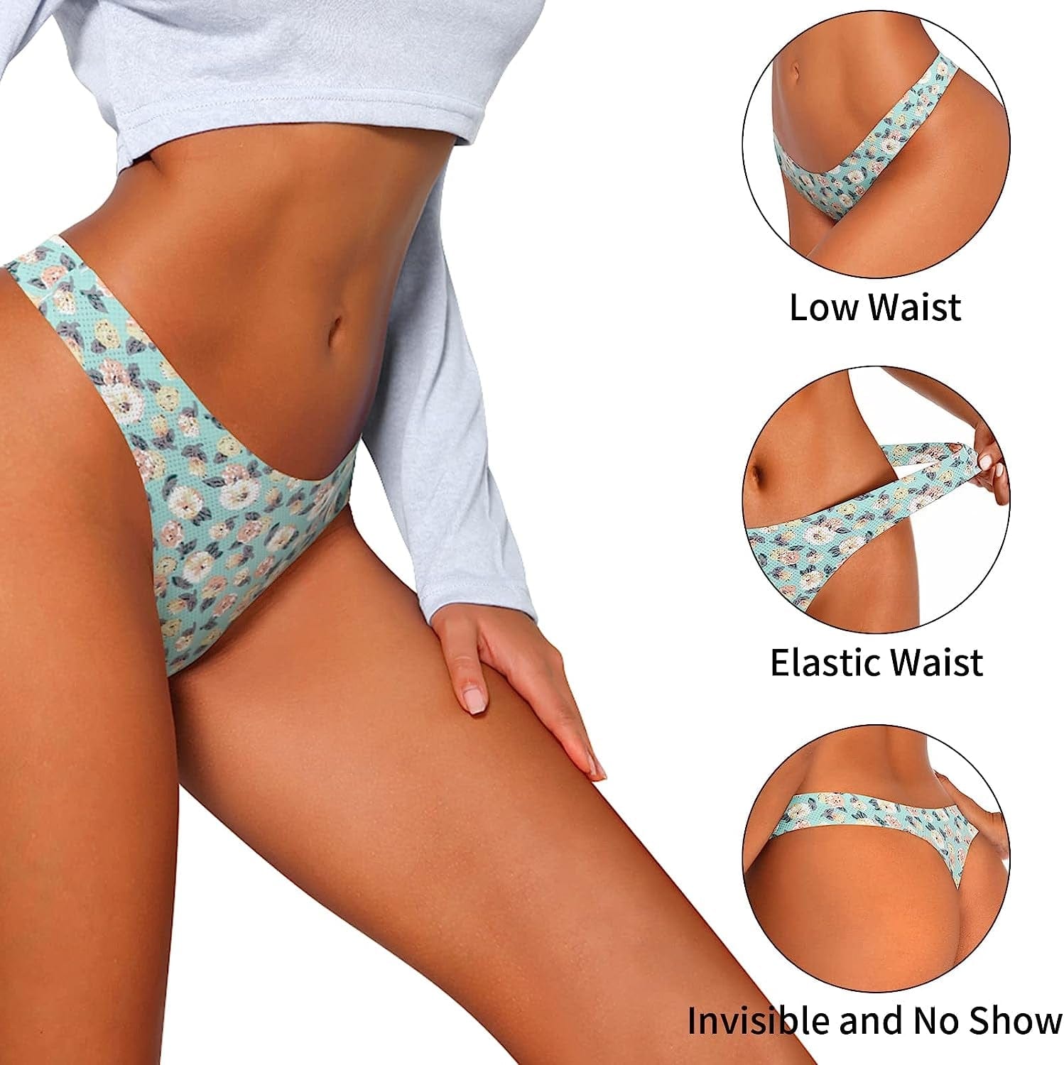 CESEBOO Seamless Thongs for Women Cotton Thongs No Show Underwear Women Invisible Lace Thongs Panties for Women Cheeky