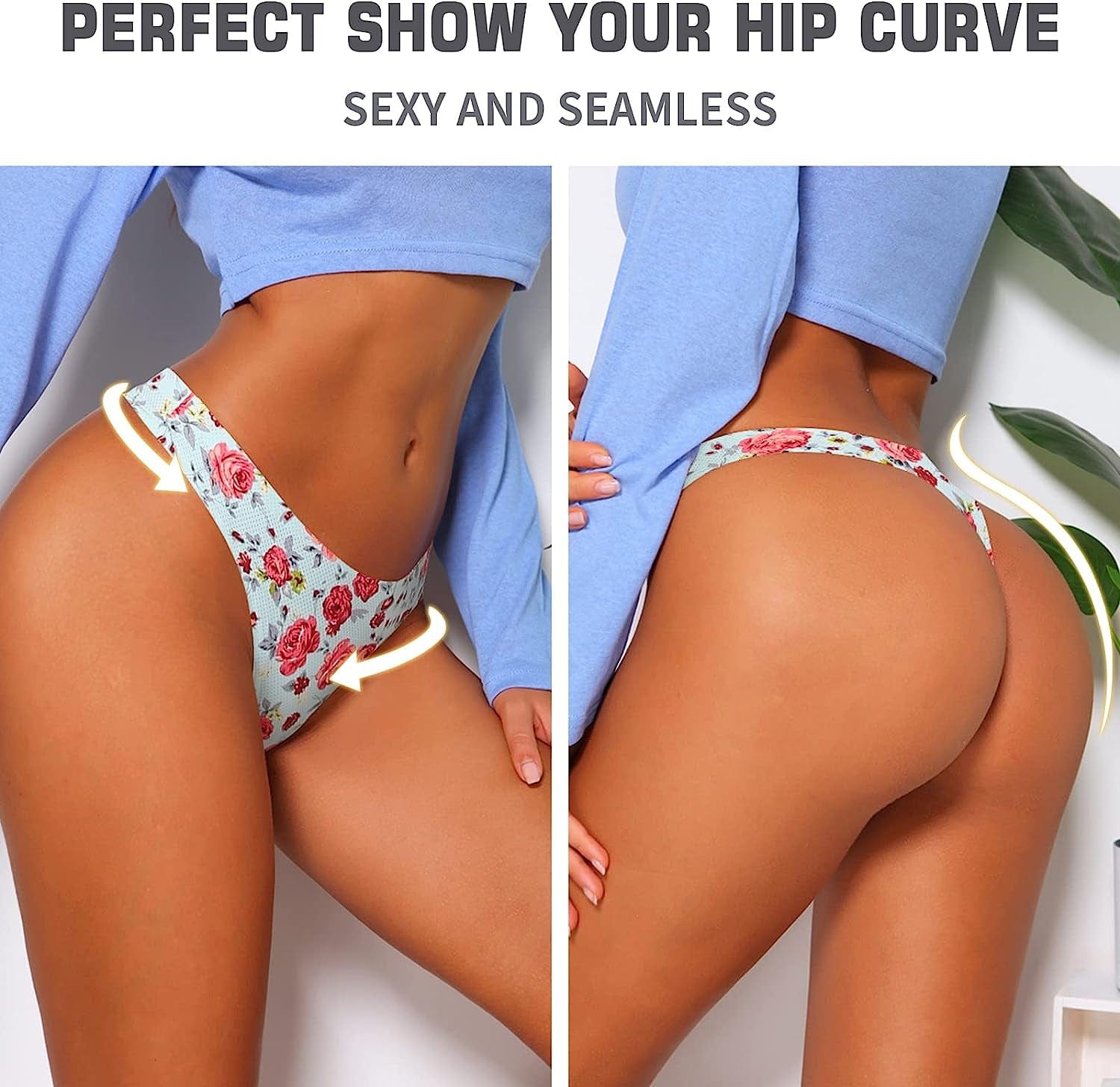 CESEBOO Seamless Thongs for Women Cotton Thongs No Show Underwear Women Invisible Lace Thongs Panties for Women Cheeky