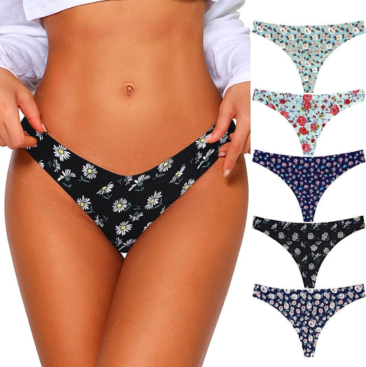 CESEBOO Seamless Thongs for Women Cotton Thongs No Show Underwear Women Invisible Lace Thongs Panties for Women Cheeky 5 Pack - Multicolored L / Small