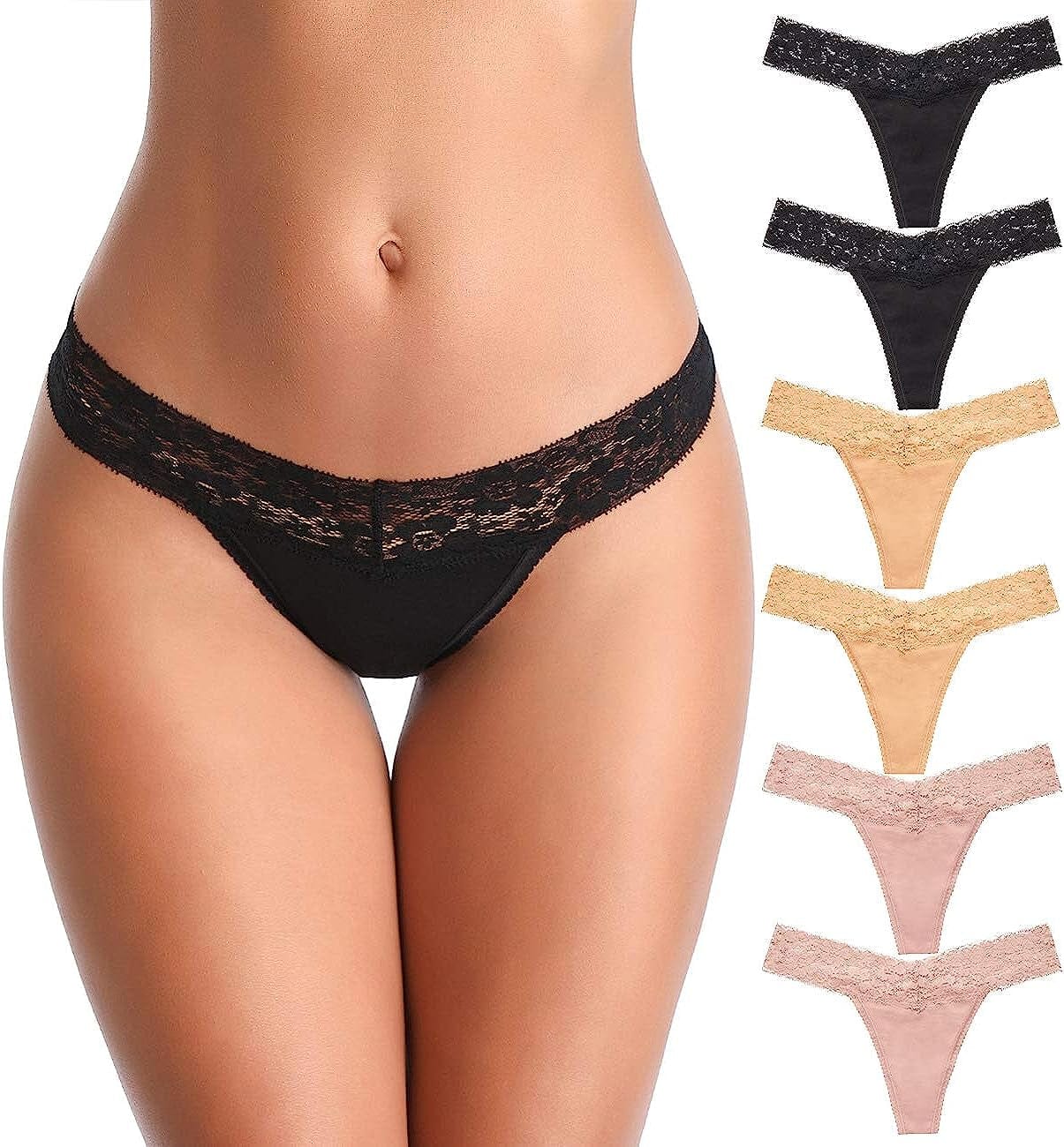 Ceseboo Thongs for Women Cotton Thongs Womens Thongs Panties 6 Pack - Multicolored C / X-Large