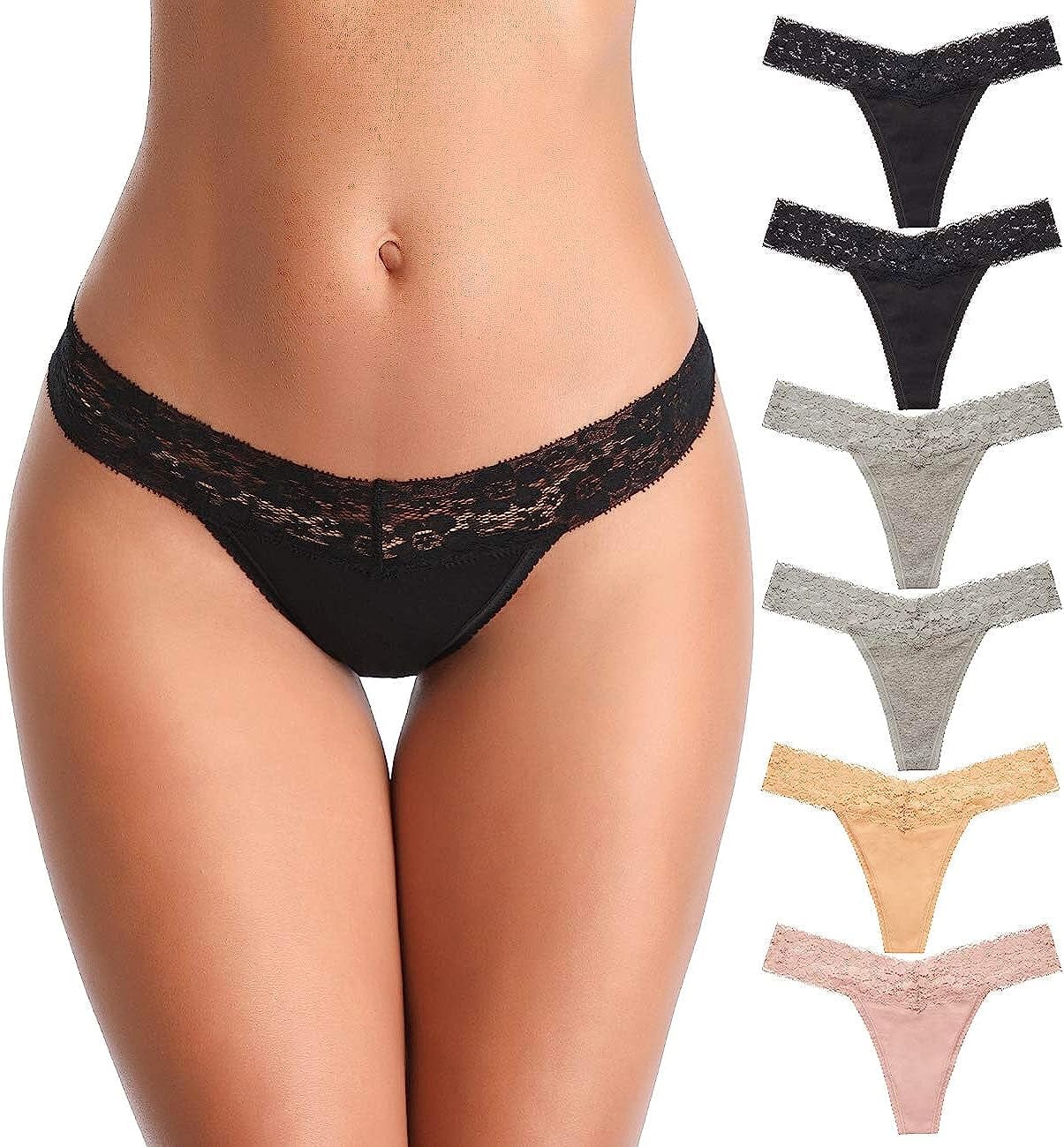 Ceseboo Thongs for Women Cotton Thongs Womens Thongs Panties 6 Pack - Multicolored a / X-Large