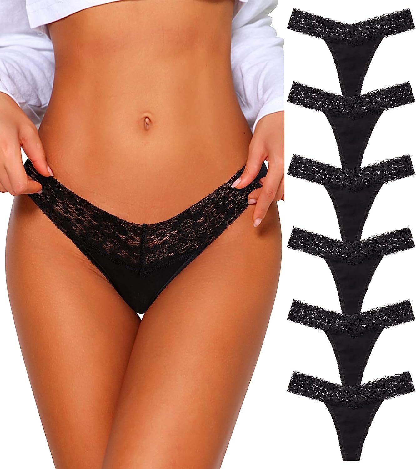 Ceseboo Thongs for Women Cotton Thongs Womens Thongs Panties 6 Black / X-Large