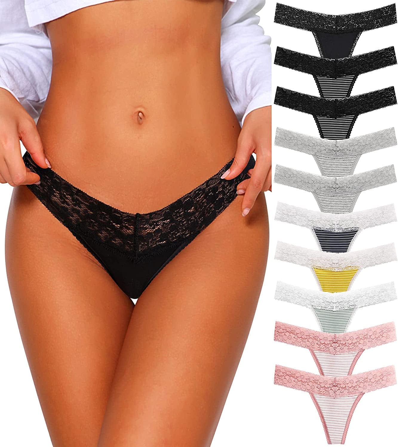 Ceseboo Thongs for Women Cotton Thongs Womens Thongs Panties 10 Pack - Multicolored E / Medium