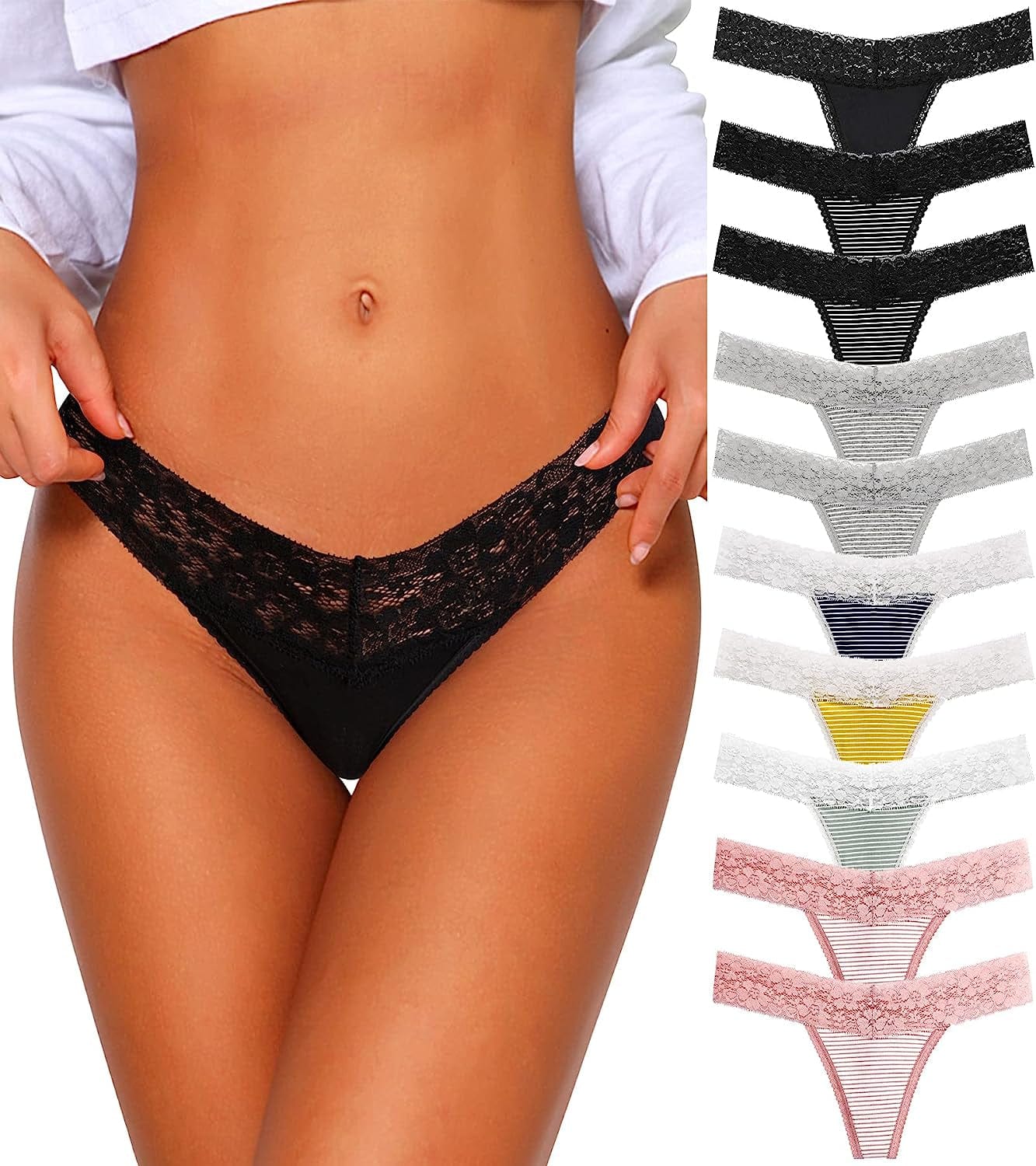 Ceseboo Thongs for Women Cotton Thongs Womens Thongs Panties 10 Pack - Multicolored E / X-Small