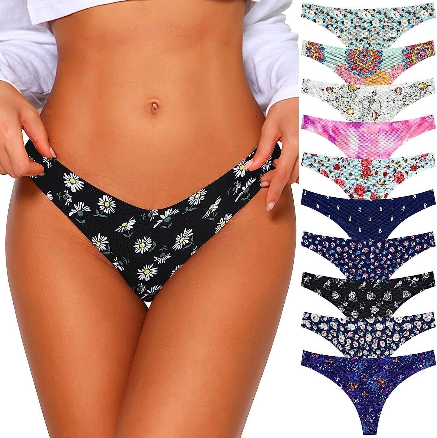 Ceseboo Thongs for Women Cotton Thongs Womens Thongs Panties 10 Pack - Multicolored C / Large