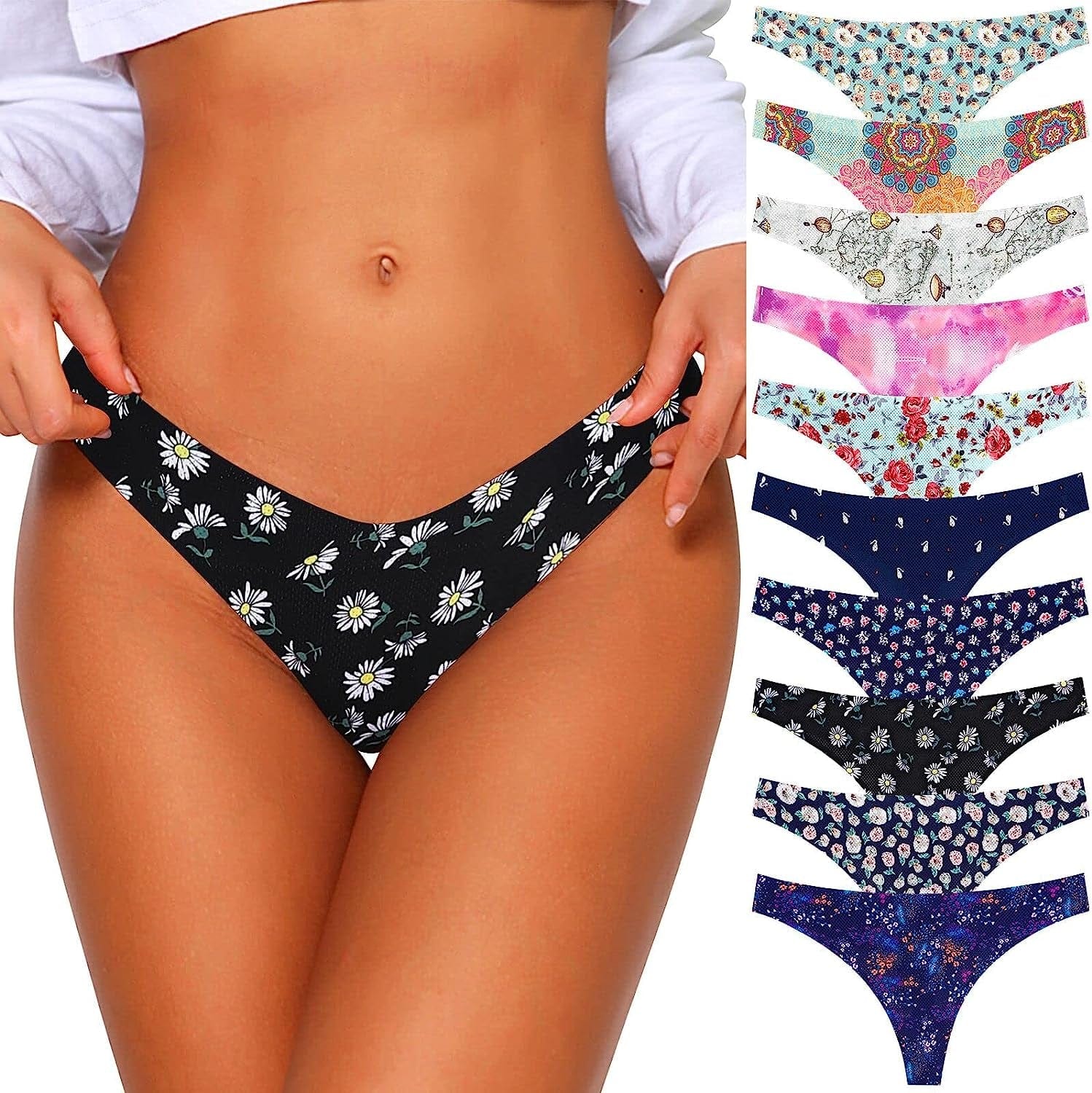 Ceseboo Thongs for Women Cotton Thongs Womens Thongs Panties 10 Pack - Multicolored C / Large