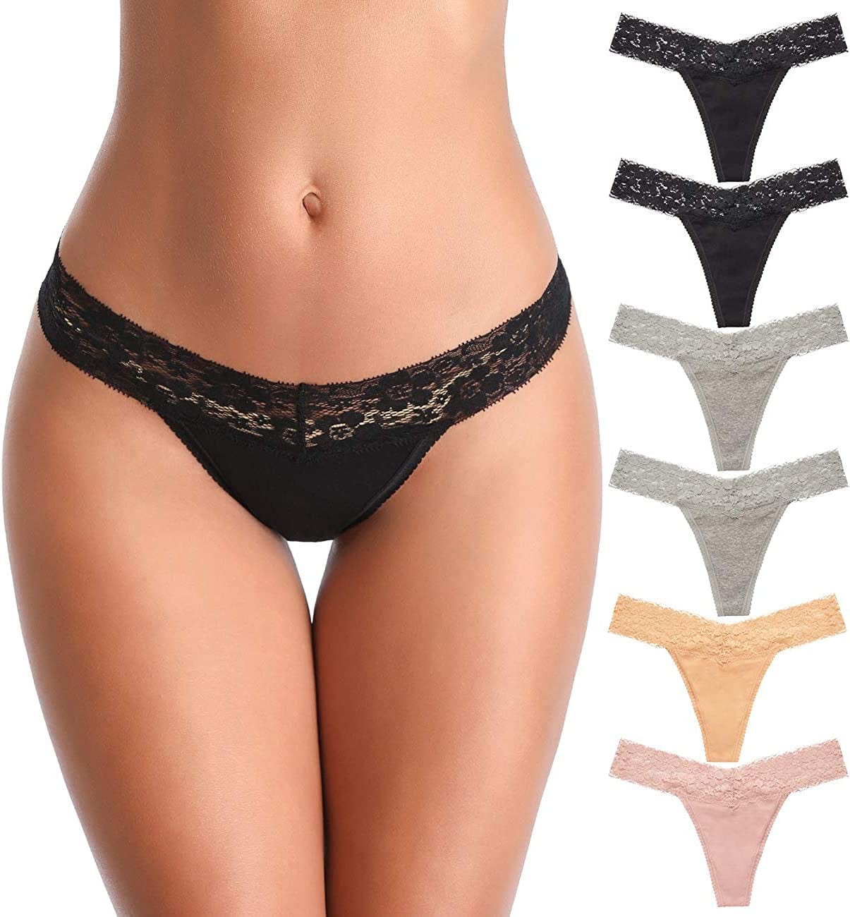Ceseboo Thongs for Women Cotton Thongs Womens Thongs Panties 6 Pack - Multicolored a / Large