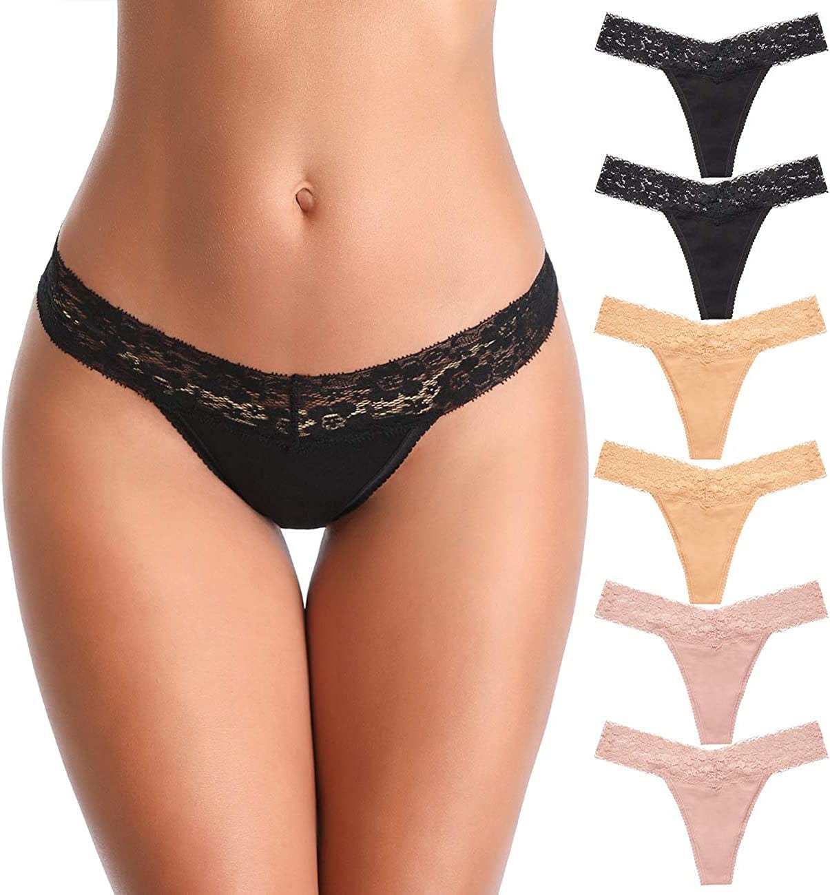 Ceseboo Thongs for Women Cotton Thongs Womens Thongs Panties 6 Pack - Multicolored C / X-Small