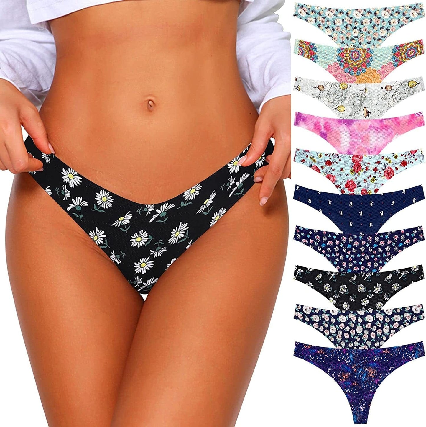 Ceseboo Thongs for Women Cotton Thongs Womens Thongs Panties 10 Pack - Multicolored C / Medium