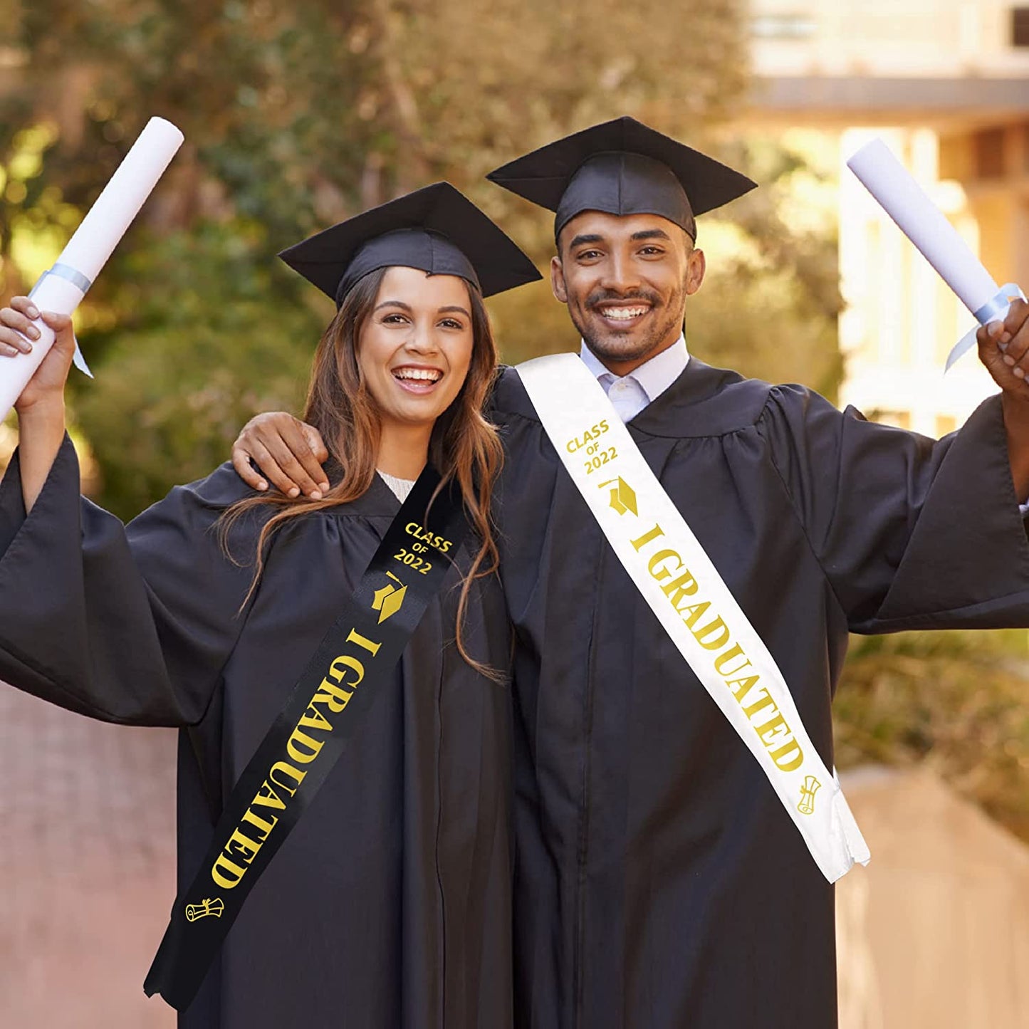 Graduation Sashes Set - 2022 Graduation Party Supplies - Gold Letter Graduate Satin Sashes Including Black I Graduated Sash & White I Graduated Sash - Class of 2022 Sashes for Grad Party Apparel & Accessories > Clothing Accessories > Sashes Partyprops