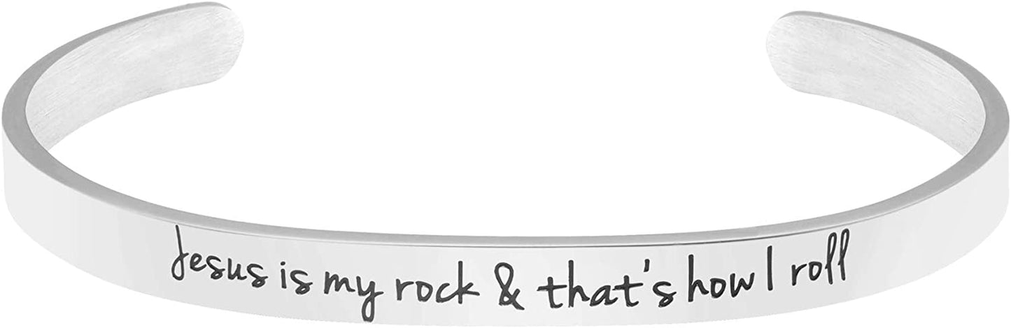 Christian Bracelets for Women Inspirational Gifts Bible Verse Religious Faith Jewelry Cuff Bracelet Mothers Day Christmas Birthday Jewelry for Her Mother Daughter Apparel & Accessories > Jewelry > Bracelets Memgift Jesus is my rock & that's how I roll