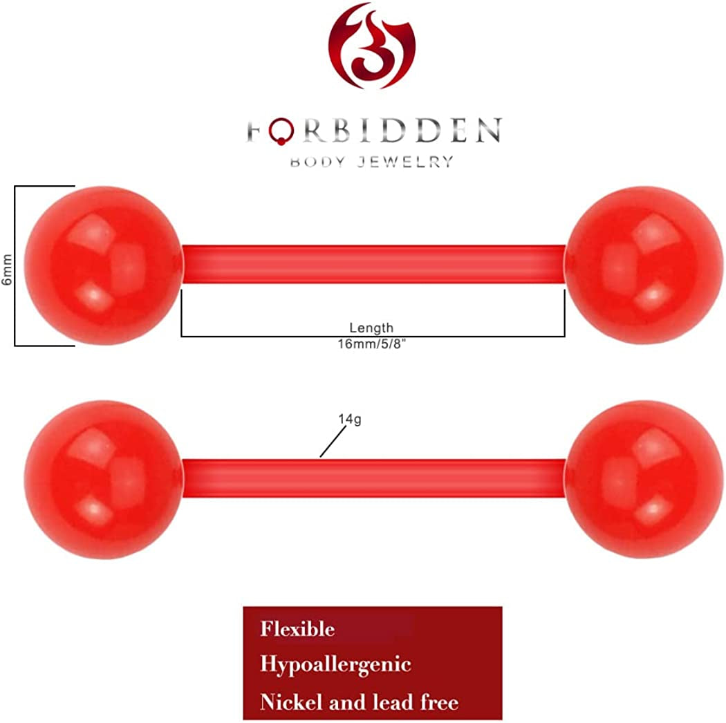 Forbidden Body Jewelry Nipple Rings, Tongue Rings, Nipple Piercing Jewelry, Nipple Jewelry, Flexible Acrylic Barbell Set 14G 16Mm (5/8 Inch) plus Free Bonus Barbell Apparel & Accessories > Jewelry > Body Jewelry Forbidden Body Jewelry