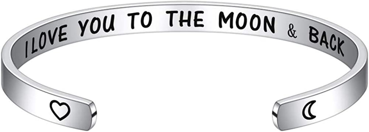 M MOOHAM Bracelets for Women- Engraved Quote Inspirational Bracelet Birthday Christmas Funny Gifts for Best Friend, Daughter, Son, Sister, Niece, Mom, Coworkers, Stainless Steel Jewelry Apparel & Accessories > Jewelry > Bracelets M MOOHAM I Love You To The Moon & Back