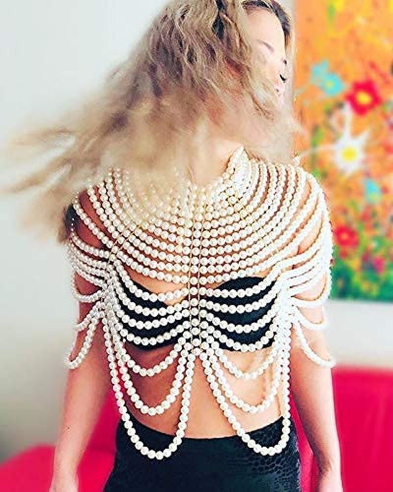 Ccbodily Pearl Body Chain Bra - Fashion Shoulder Necklaces Bra Chain Body Jewelry Apparel & Accessories > Jewelry > Body Jewelry CCbodily