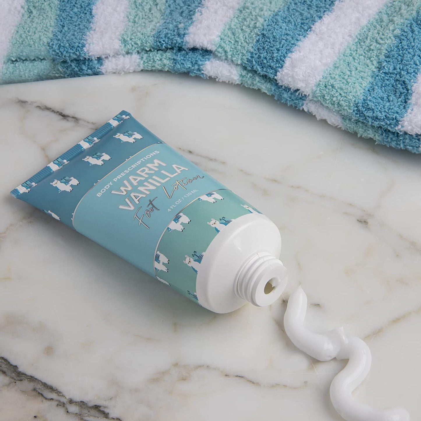 Body Prescriptions Hanukkah Cozy Foot Care Set- Striped Blue Fuzzy Socks with Warm Vanilla Foot Lotion, Holiday Gifts for Women, Relaxing Pedicure Gift Sets Health & Beauty > Personal Care > Foot Care Enchante Direct