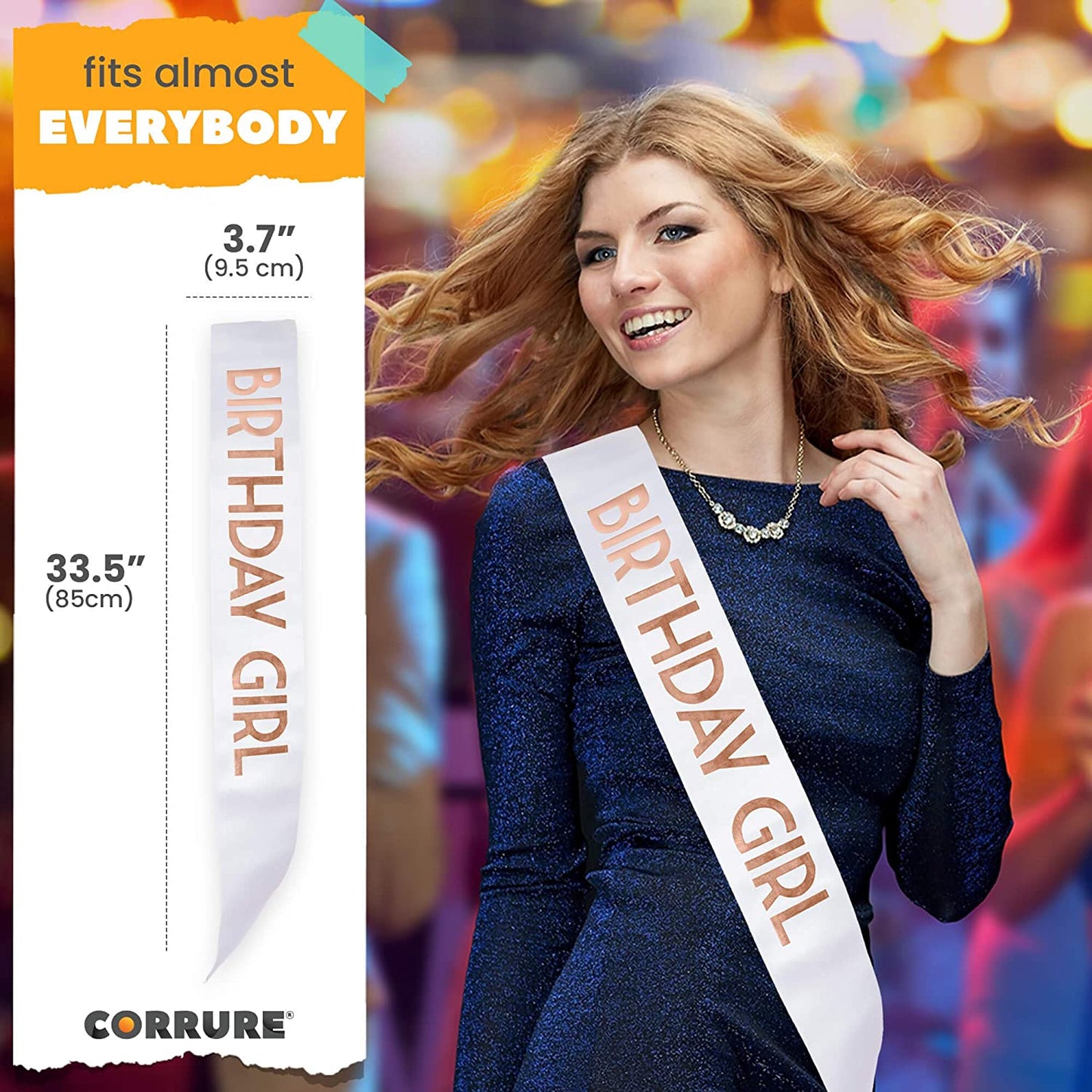 CORRURE 'Birthday Girl' Sash with Rose Gold Foil - Soft Satin White Sash for Women - Happy Birthday Sash for Sweet 16, 18Th 21St 25Th 30Th 40Th 50Th or Any Other Bday Party Apparel & Accessories > Clothing Accessories > Sashes Pego Brands General