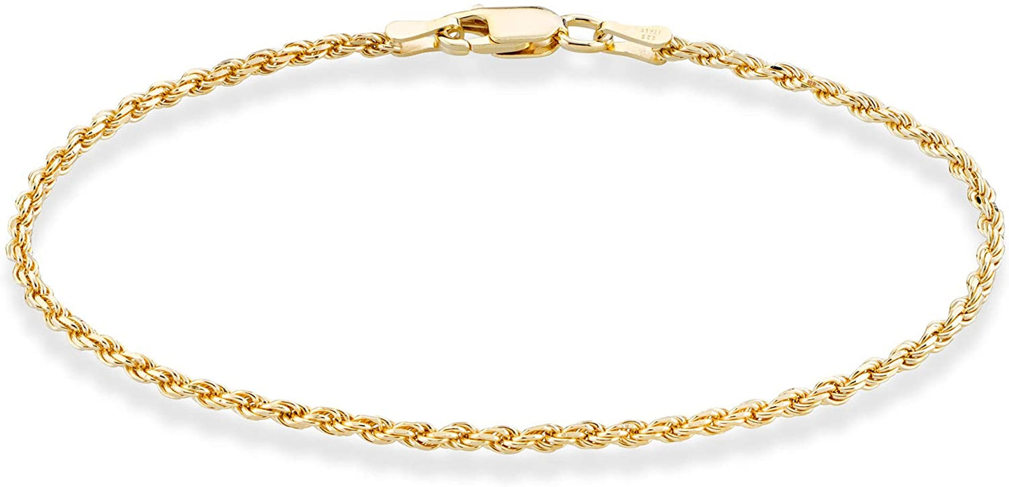 Miabella 18K Gold over Sterling Silver Italian 2Mm, 3Mm Diamond-Cut Braided Rope Chain Anklet Ankle Bracelet for Women Teen Girls, 925 Made in Italy Apparel & Accessories > Jewelry > Anklets Miabella width 2mm Length 11 Inches (Large)
