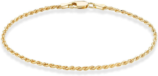 Miabella 18K Gold over Sterling Silver Italian 2Mm, 3Mm Diamond-Cut Braided Rope Chain Anklet Ankle Bracelet for Women Teen Girls, 925 Made in Italy Apparel & Accessories > Jewelry > Anklets Miabella width 2mm Length 11 Inches (Large)