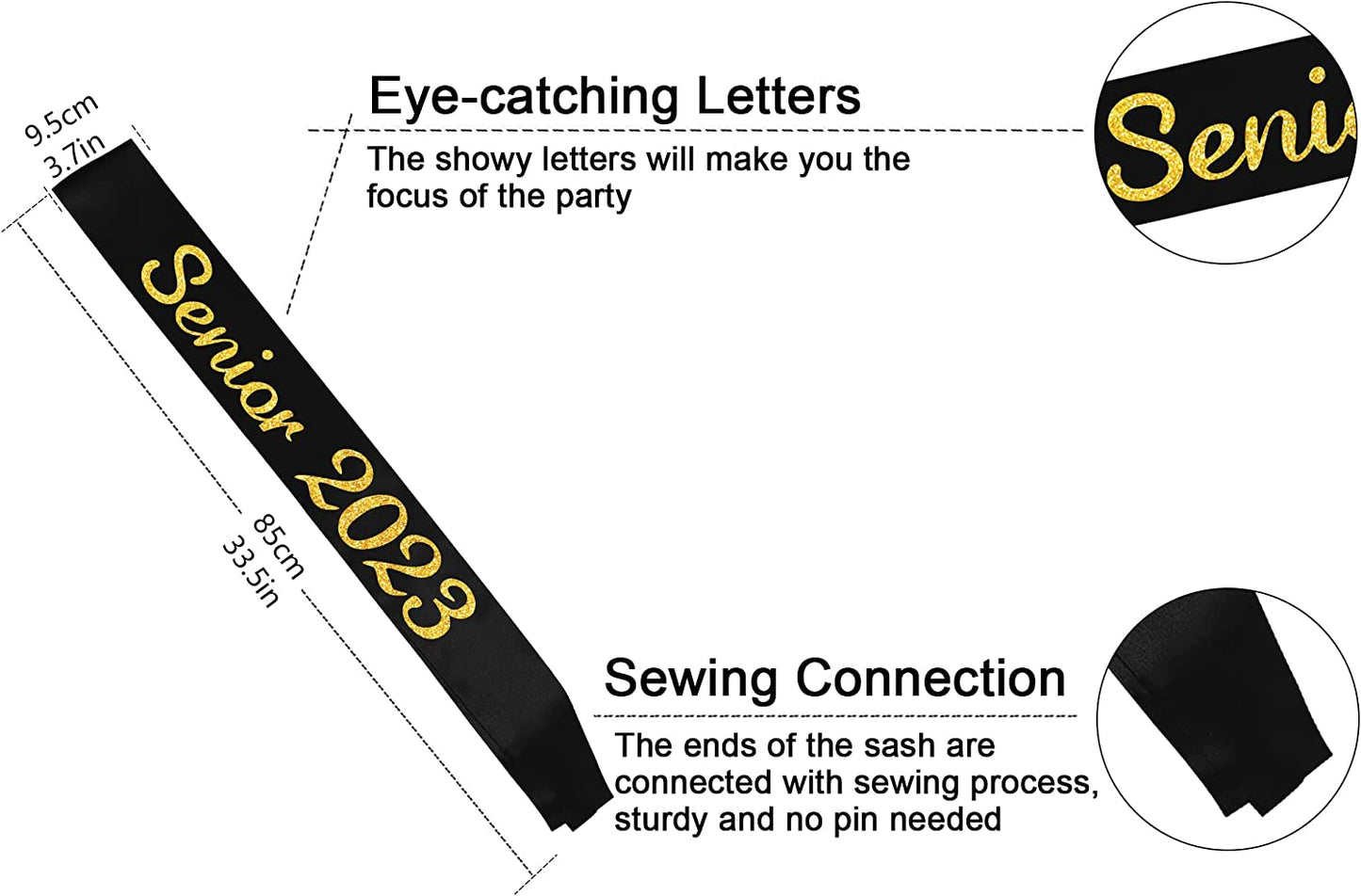Black Senior 2023 Satin Sash - 2023 Graduation Sash - Finally Graduated - Senior Cheer Sash - Cheerleader Sash - Competition Sash Apparel & Accessories > Clothing Accessories > Sashes Partyprops