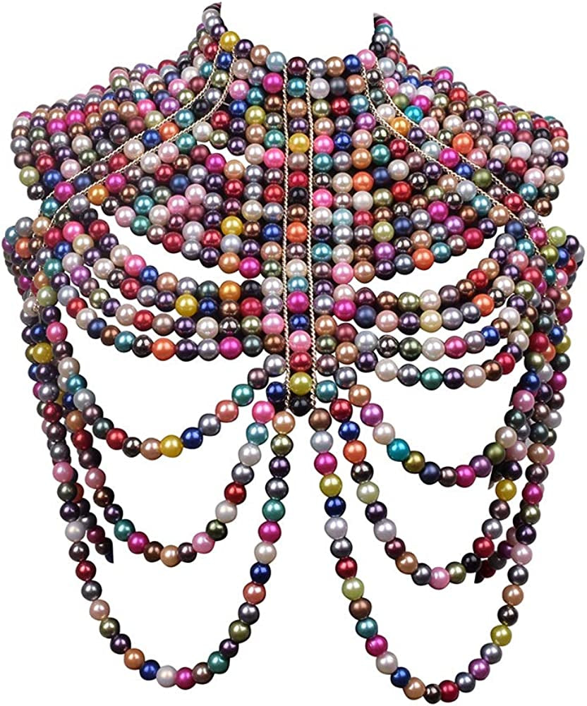 Pearl Body Chain Jewelry for Women - Fashion Handmade Pearl Body Chain Shoulder Necklace Bra Apparel & Accessories > Jewelry > Body Jewelry Maijiao Style 1-Colorful