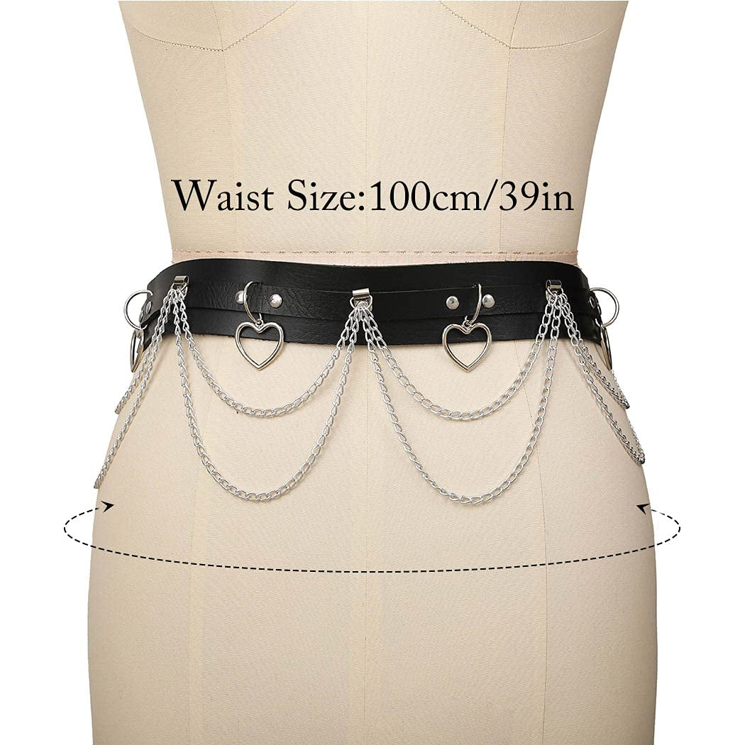 Bodiy Punk Waist Chain Belts Leather Gothic Layered Heart Love Rave Belly Body Chains Jewelry for Women Sexy (Black-1) Apparel & Accessories > Jewelry > Body Jewelry BODIY