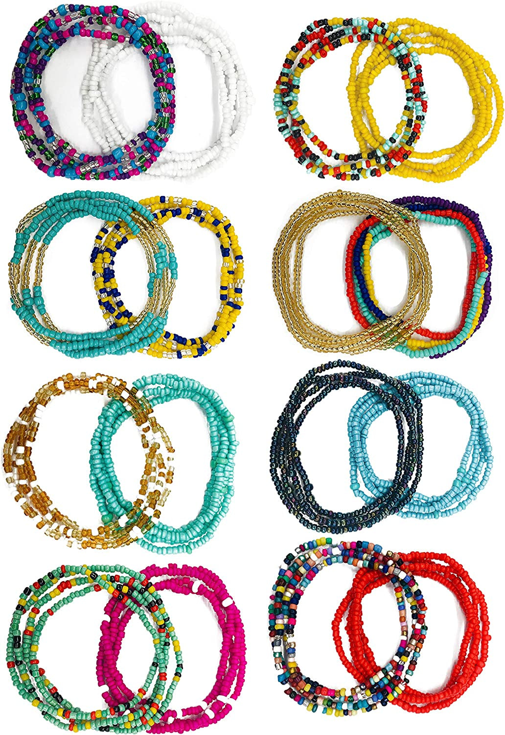 Tornito 16-18Pcs Belly Waist Necklace Chain Summer Jewelry Bikini Body Chain for Women African Waist Bead Set Stretchy Elastic String Multi-Color Sexy Bracelet Anklet Apparel & Accessories > Jewelry > Body Jewelry Tornito B:16Pcs, Elastic Threads
