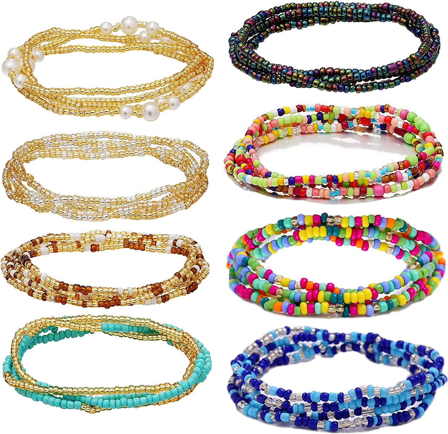 Ronglry 8PCS Waist Beads for Women Girls Belly Beads for the Waist Colorful Summer Body Chains Waist Bead Set African Waist Beads for Weight Loss Belly Waist Beads Chain Jewelry for Summer Beach Apparel & Accessories > Jewelry > Body Jewelry Ronglry 8PCS-A
