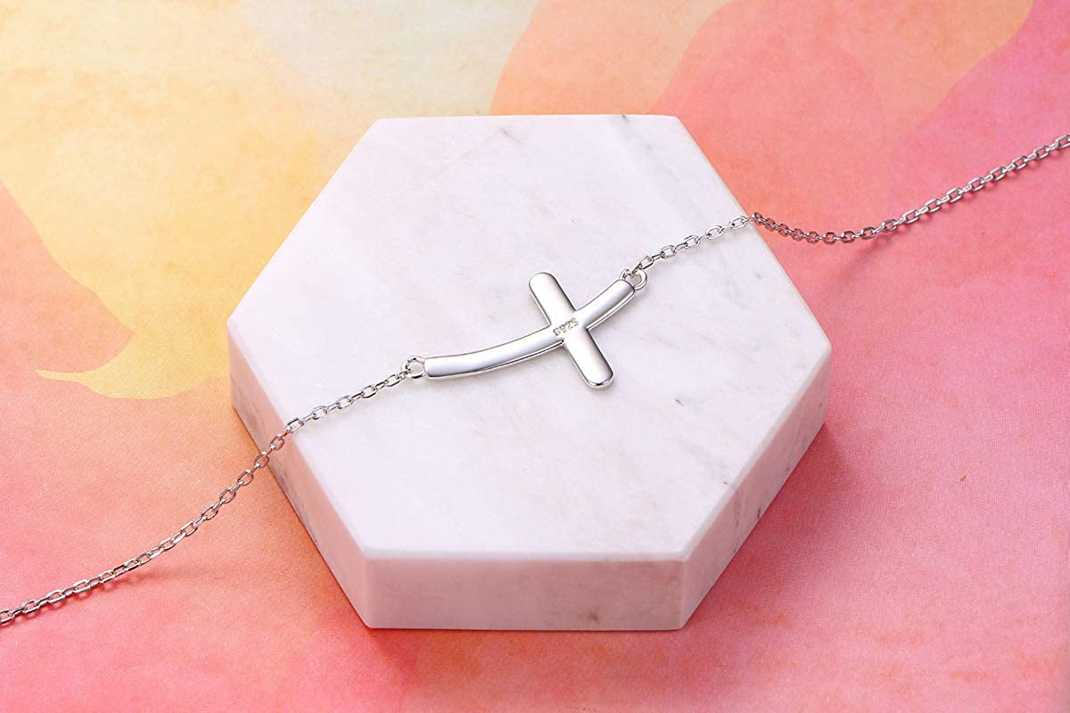 ATHENAA S925 Sterling Silver Concise Sideways Cross Pendant Necklace Bracelet Anklet Apparel & Accessories > Jewelry > Anklets ATHENAA Jewelry Factory