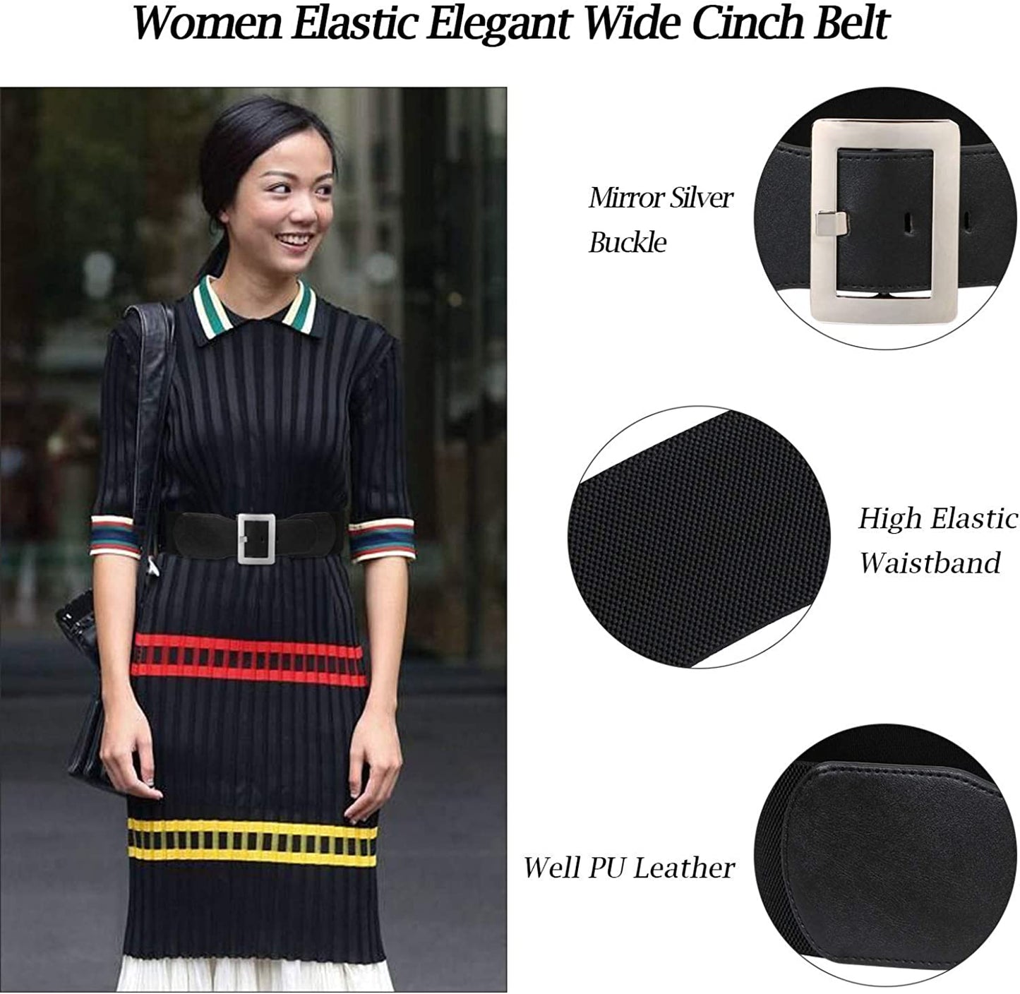 Women Wide Cinch Waist Belt Ladies Fashion Belt for Dresses with Metal Buckle Apparel & Accessories > Clothing Accessories > Belts SUOSDEY