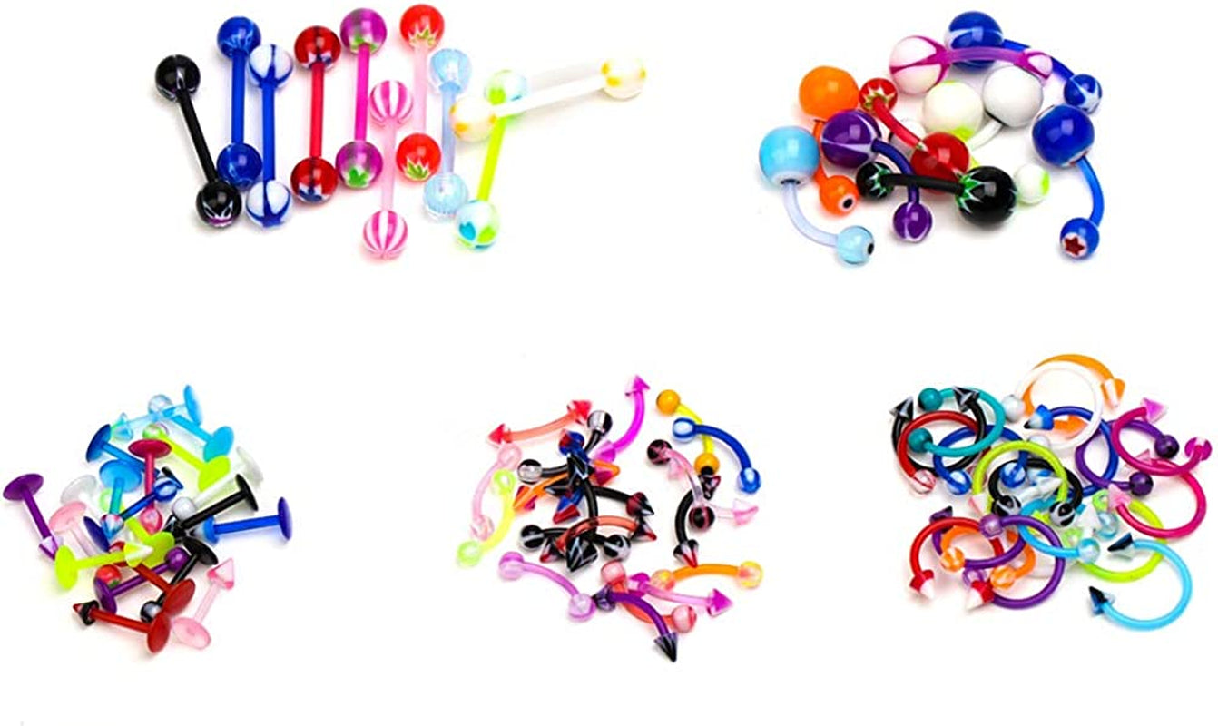 Crazypiercing Wholesale 80 Flexible Lip Tongue Eyebrow Bar Rings Barbell Piercing Body Jewelry Multicolor Apparel & Accessories > Jewelry > Body Jewelry CrazyPiercing