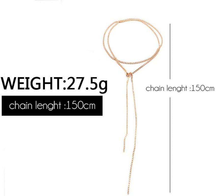 Kercisbeauty Muti Row Boho Tennis Chain Rhinestones Choker Long Chain Necklace for Women and Girls Jewelry (Gold) Apparel & Accessories > Jewelry > Necklaces Kercisbeauty