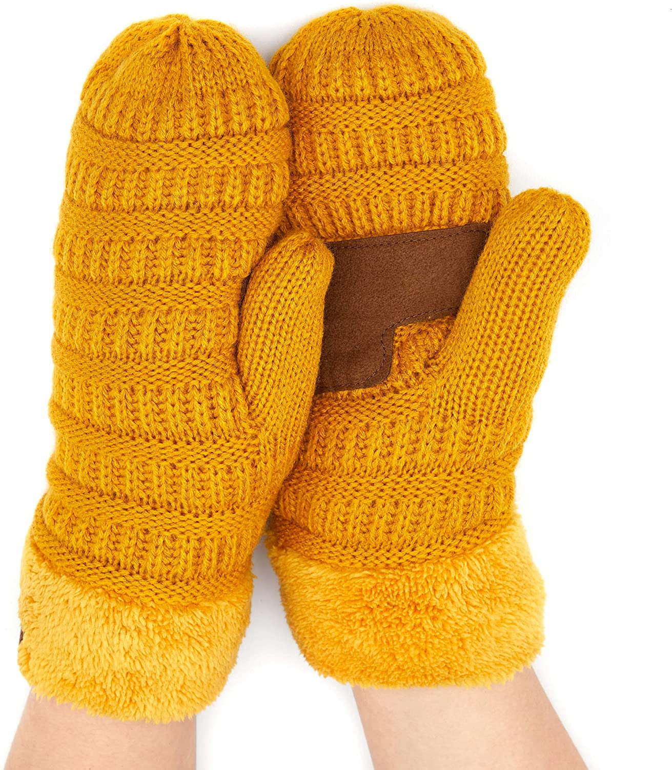 C.C Women Thick Knit Faux Fur Sherpa Fleece Lined Warm Winter Gloves Mittens (CG-36)(MT-008,25,715,816,1816,6245) Apparel & Accessories > Clothing Accessories > Gloves & Mittens C.C Mustard -Thick Solid