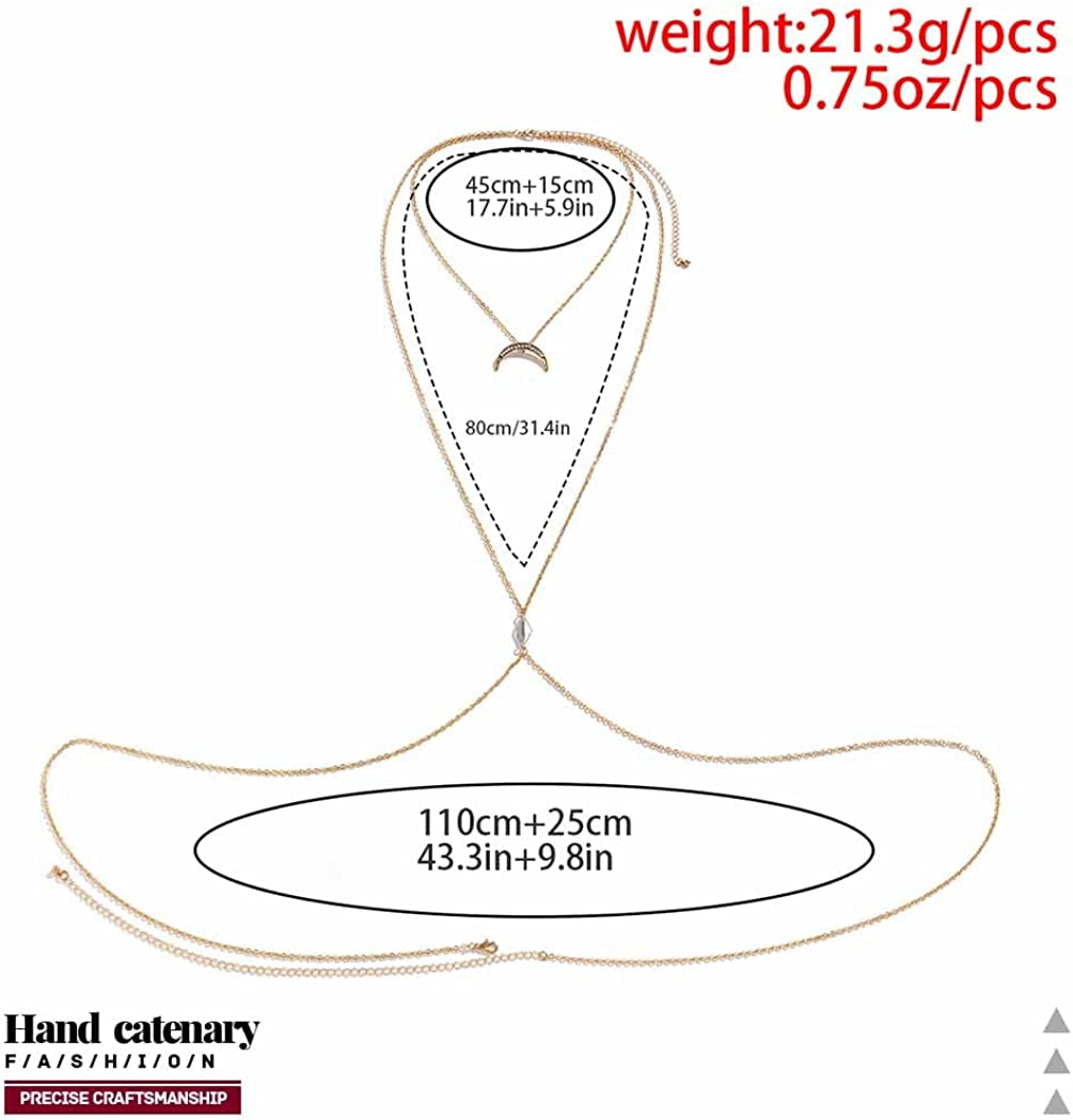Sakytal Gold Body Chain Layered Moon Bra Bikini Chain Rhinestone Sexy Nightclub Body Jewelry for Women and Girls Apparel & Accessories > Jewelry > Body Jewelry Sakytal