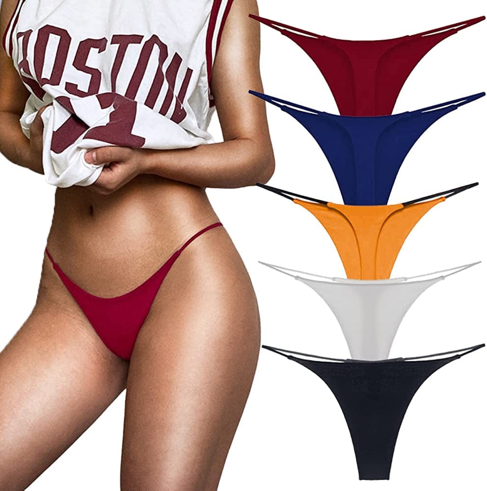 Chahoo Sexy Underwear for Women Thong Low Rise G-String Panties 5-Pack Low Waist T Back String Underpants Gift for Women B-5pack / Medium