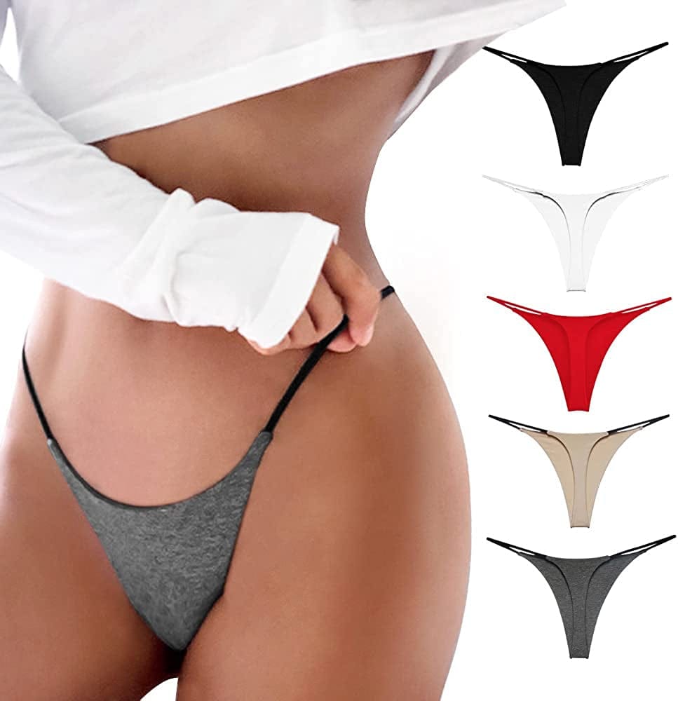 Chahoo Sexy Underwear for Women Thong Low Rise G-String Panties 5-Pack Low Waist T Back String Underpants Gift for Women A-5pack / X-Large